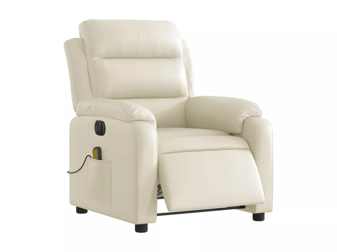 Fauteuil massant inclinable électrique crème similicuir