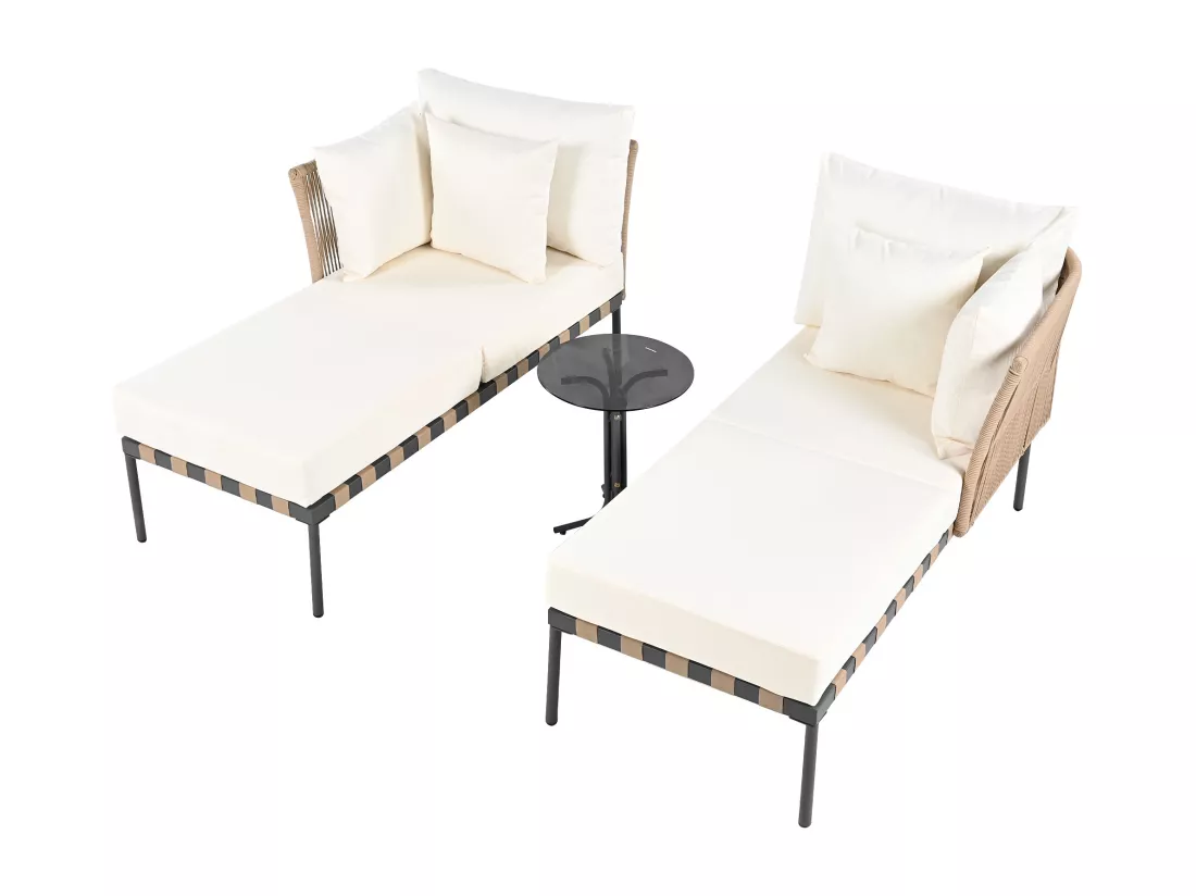Bain de soleil - Canapé de jardin - Chaise longue de jardin amovible et modulable - fer galvanisé et rotin - 2 positions - beige