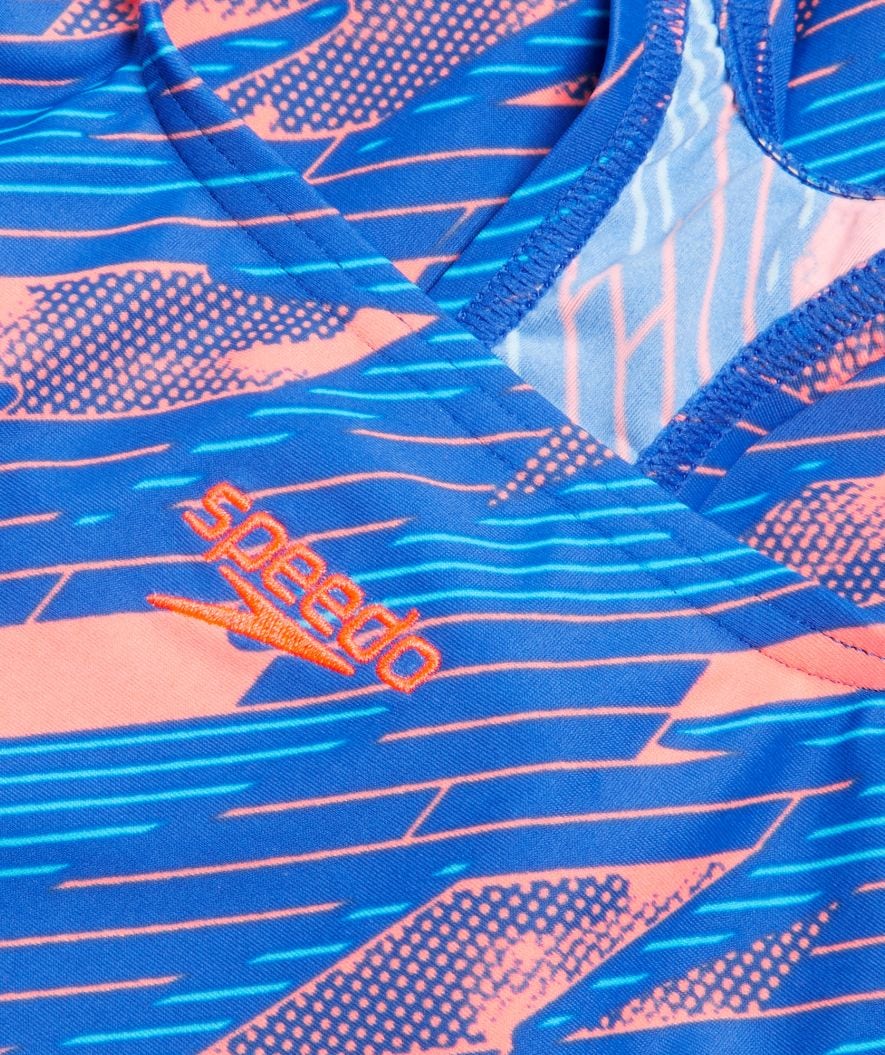 Speedo badedragt til piger - Hyperboom Allover Medalist - Mørkeblå/orange