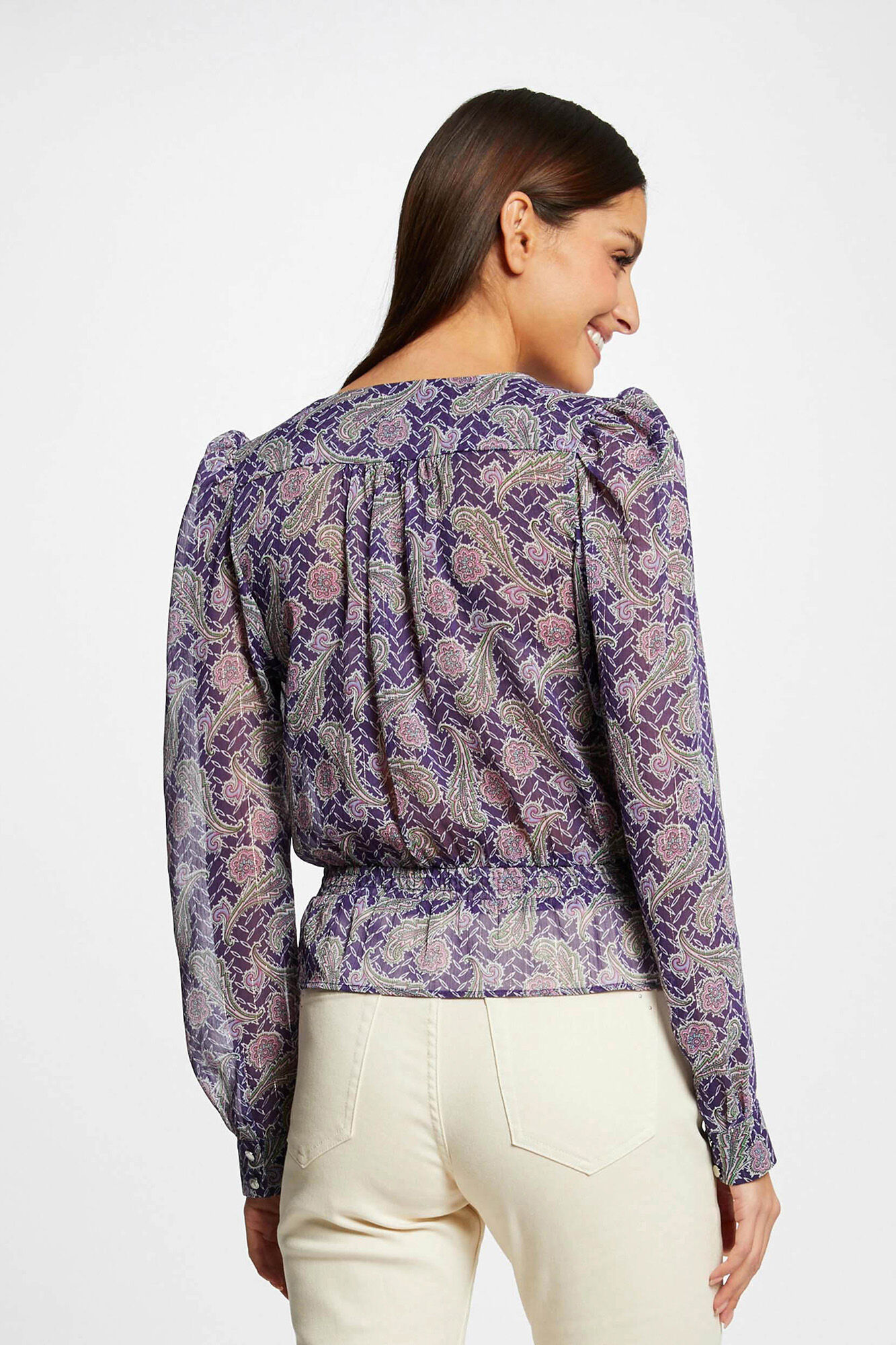 Blusa de manga comprida estampada - Roxa