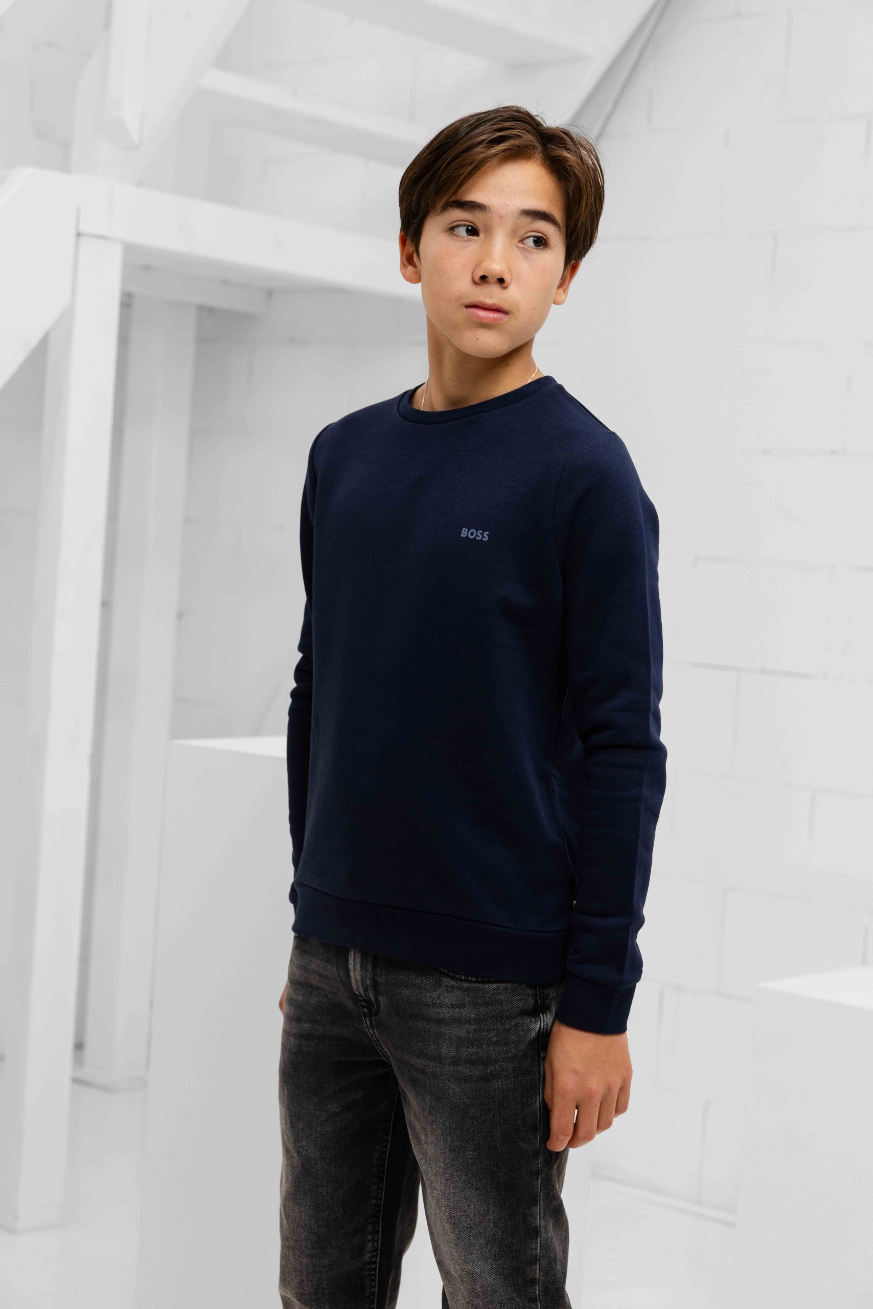 Hugo Boss Logoprint Sweater Kids Donkerblauw