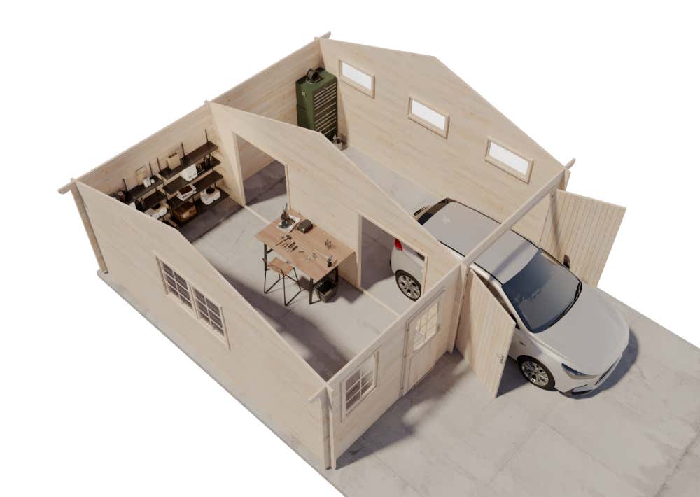Alpholz enkele garage Mikkeli, houten garage, carport met 40 mm wanddikte, prefab garage, natuurlijke afwerking, 6x6m