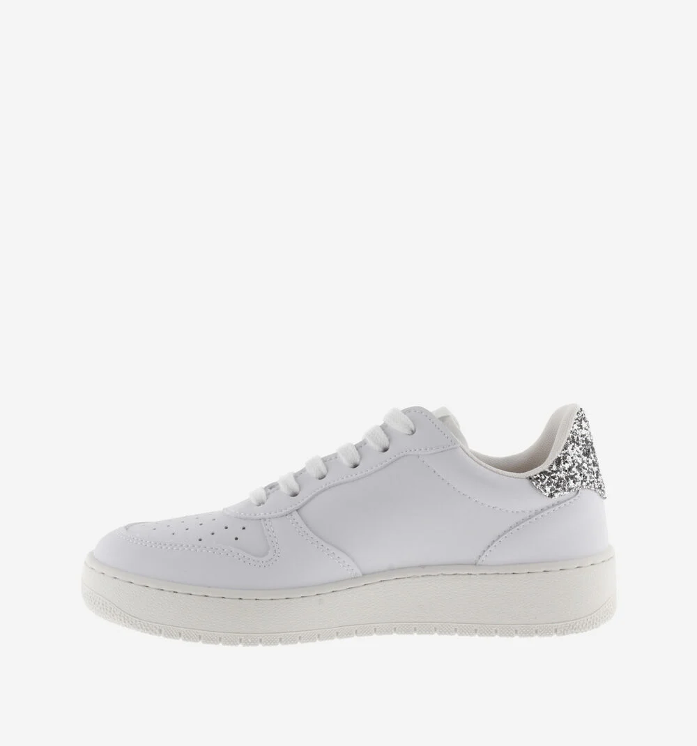 MADRID EFFET CUIR & GLITTER Baskets blanches à paillettes pour femmes PLATA