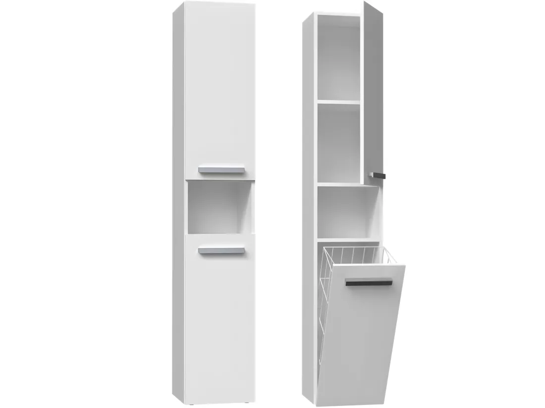HORTI - Meuble salle de bain avec panier à linge - 31x30x174 cm - Colonne rangement SDB