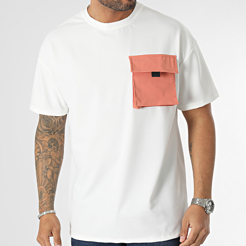 Tee Shirt Oversize Large A Poche Blanc Orange