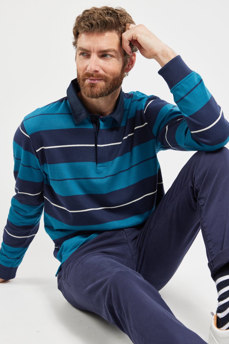Polo rayé tricolore - coton rustique