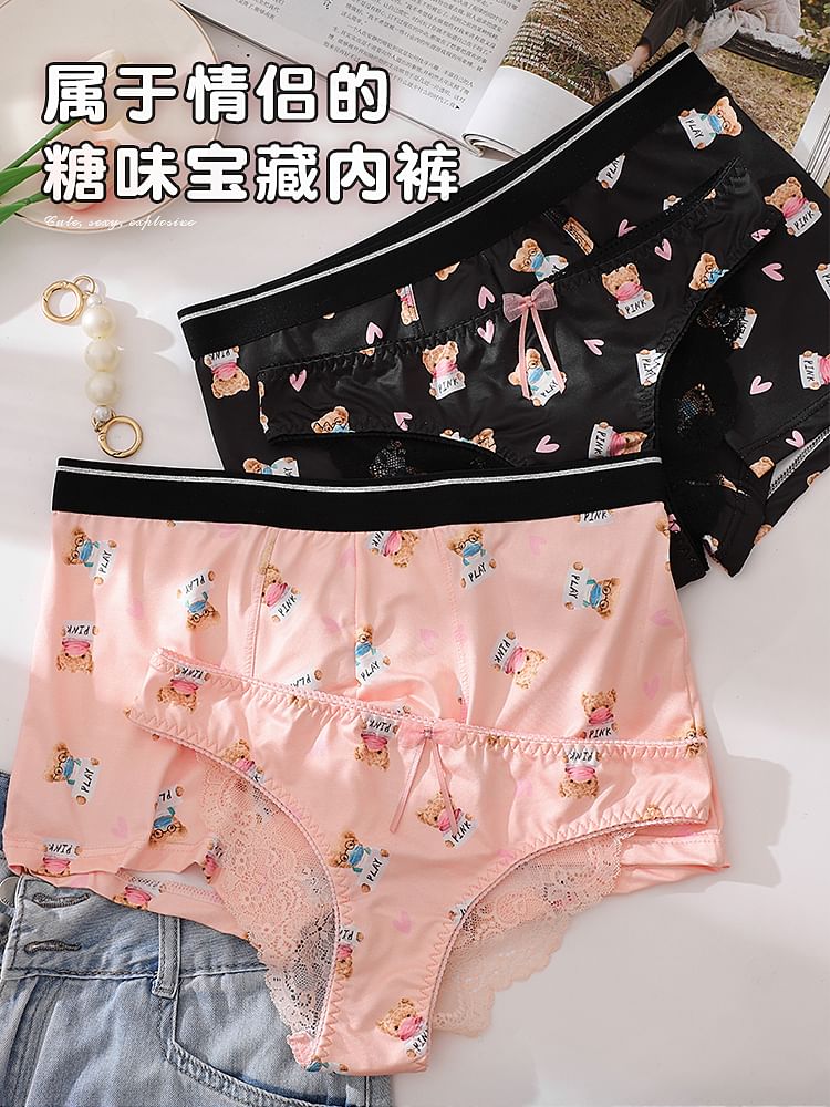 Pancherry - Matching set van mesh panty's, strings en boxers met berenprint