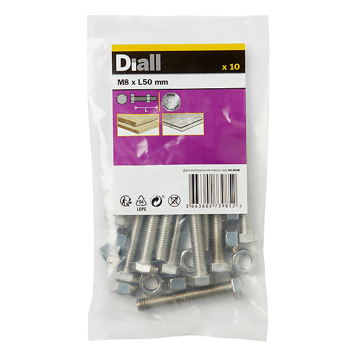 10 boulons tête héxagonale inox 8 x 50 mm