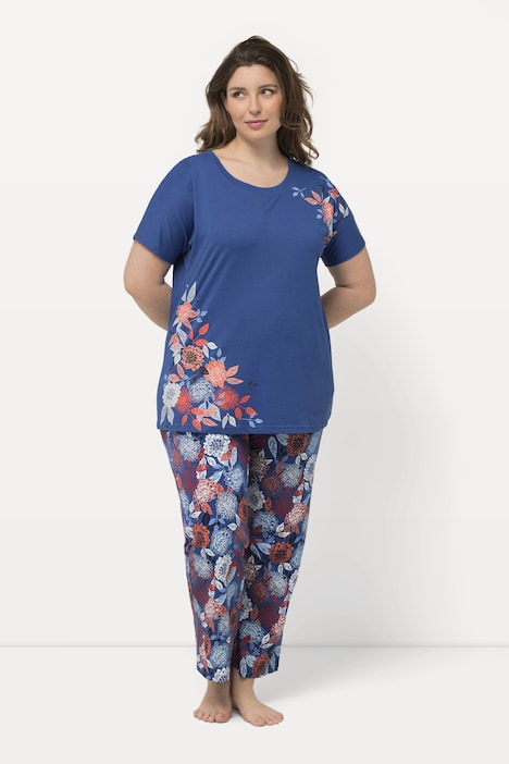 Pyjama, Blüten, Oversized, Rundhals, Halbarm