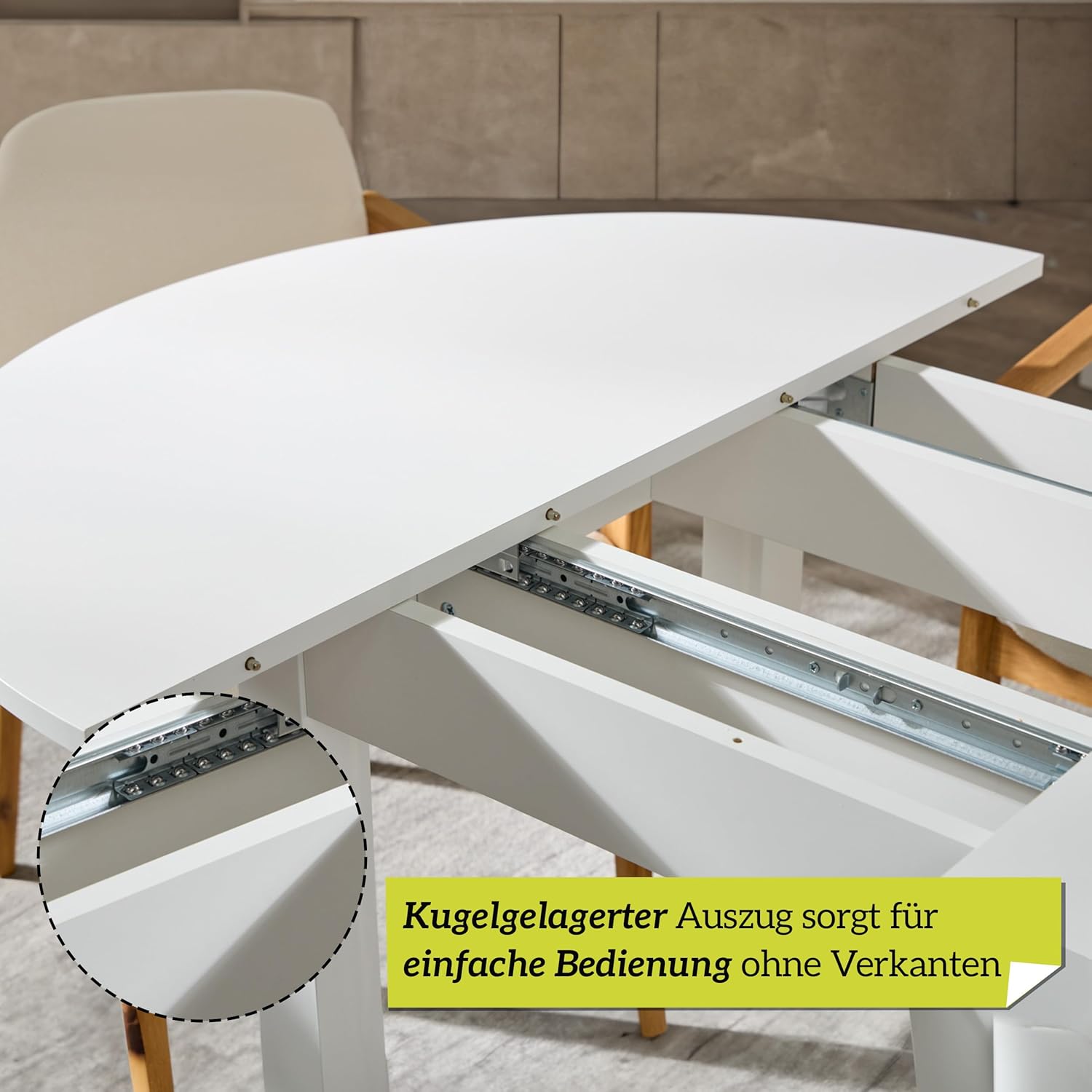 smart Esstisch Rund 100 cm Weiß, Küchentisch ausziehbar bis 140 cm, Esszimmertisch aus Holzwerkstoff inkl. erweiterbare Auszugsplatte, moderner Tisch für bis zu 6 Personen