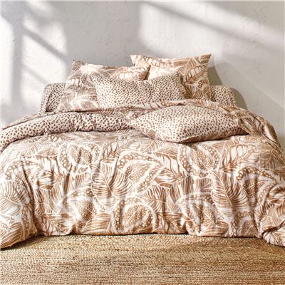Linge de lit gaze de coton motif feuilles