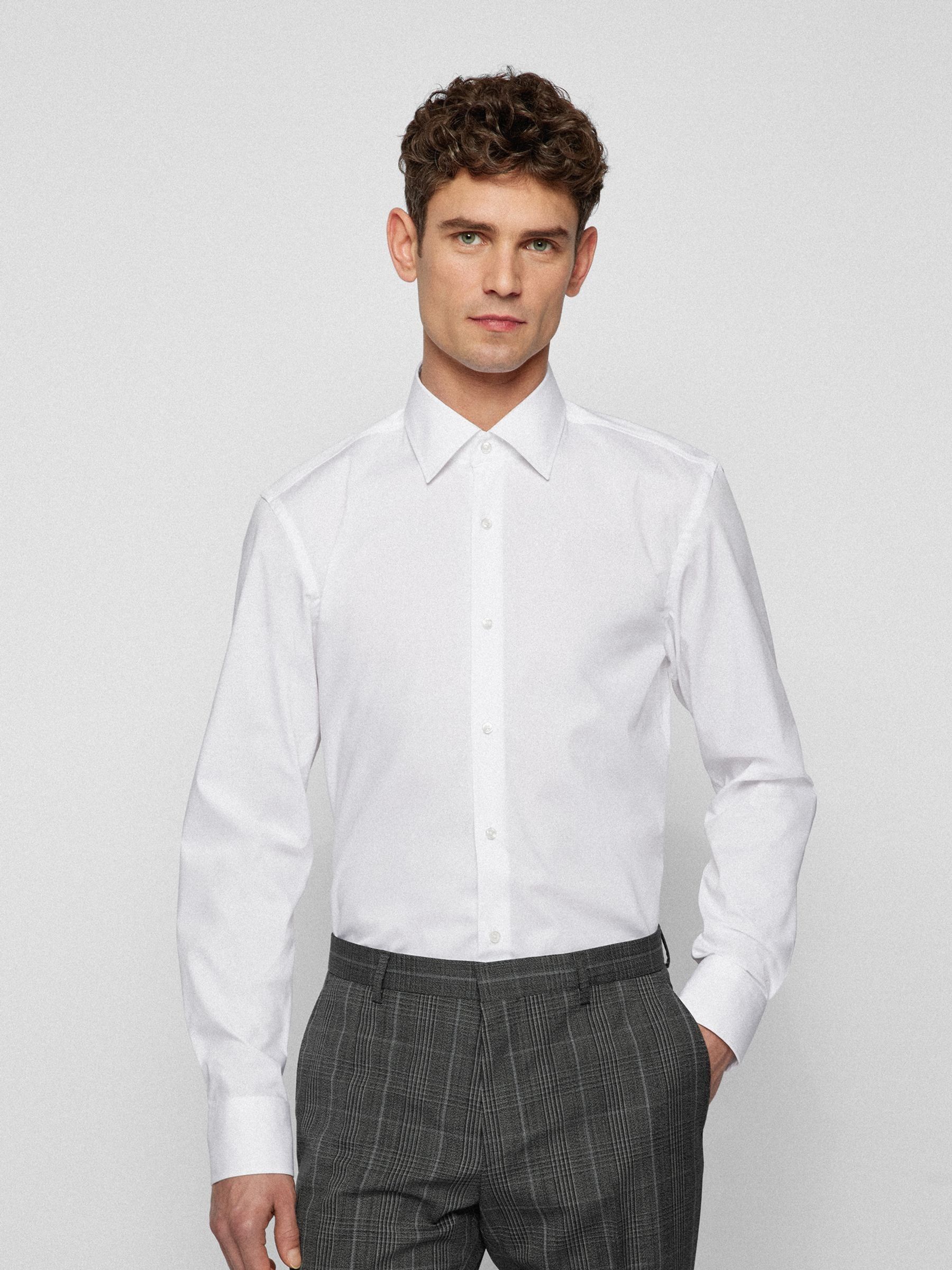 Wit - BOSS Slim fit stretchy poplin Hank overhemd