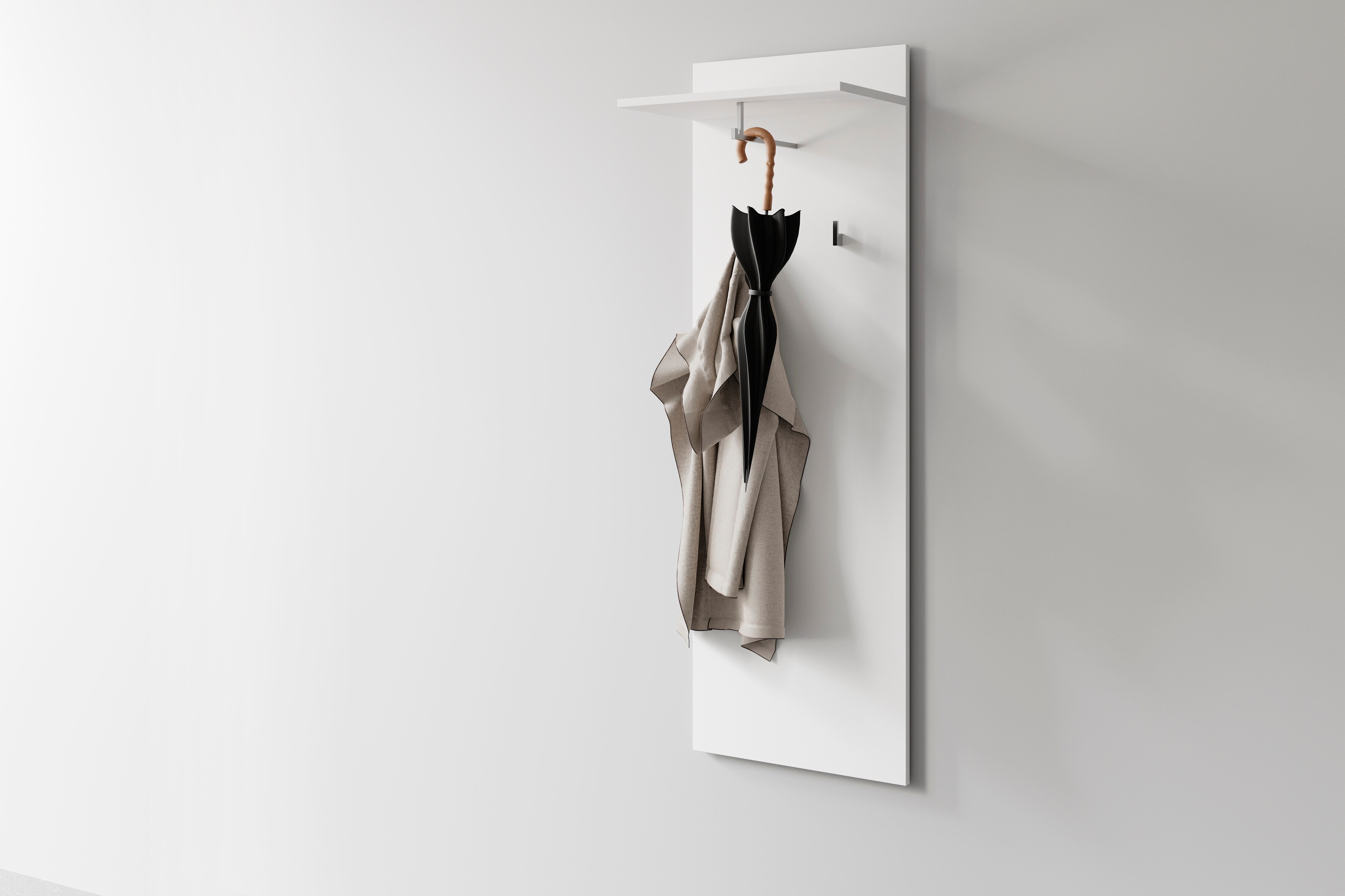 byLIVING Wandpaneel JAKOB, Breite 48 cm, weiß, Kleiderstange, 2 Haken und Regal