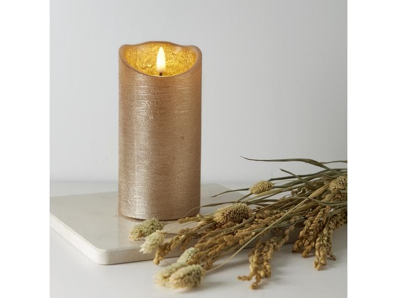 Star Trading LED-Kerze Flamme Rustic, Ø 7.5 x 15 cm, Gold LED-Echtwachskerze für Innenbereich mit Timer-Funktion