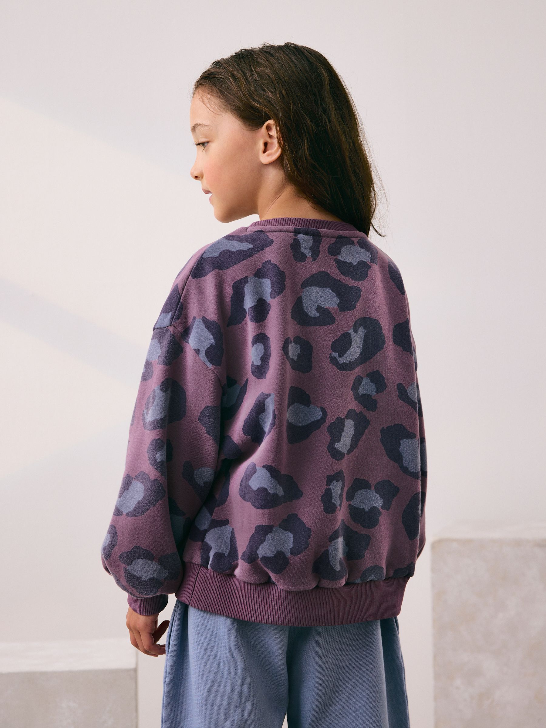 Paars hart van pailletten met dierenprint - Sweatshirt (3 - 16 jr)
