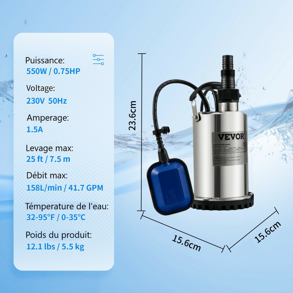 Pompe de relevage 550 w avec flotteur