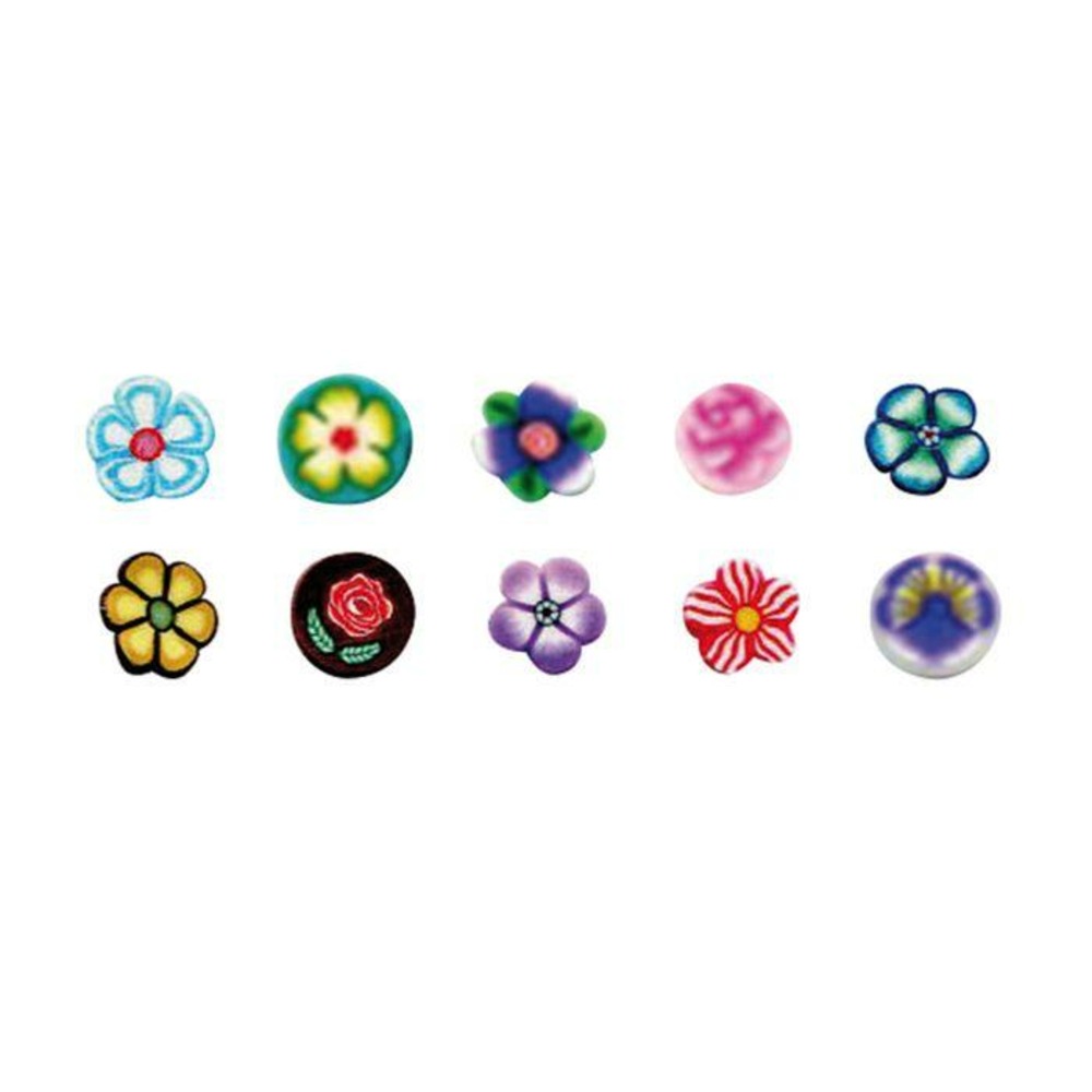 10 mini canes pâte polymère à trancher 5 x 0,5 cm - fleurs