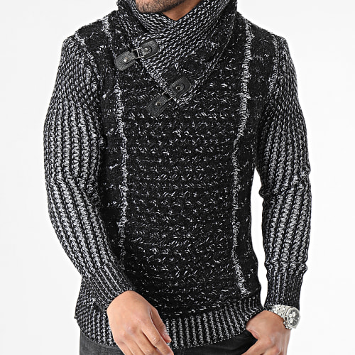 Pull Col Boutonné 2045 Noir Blanc