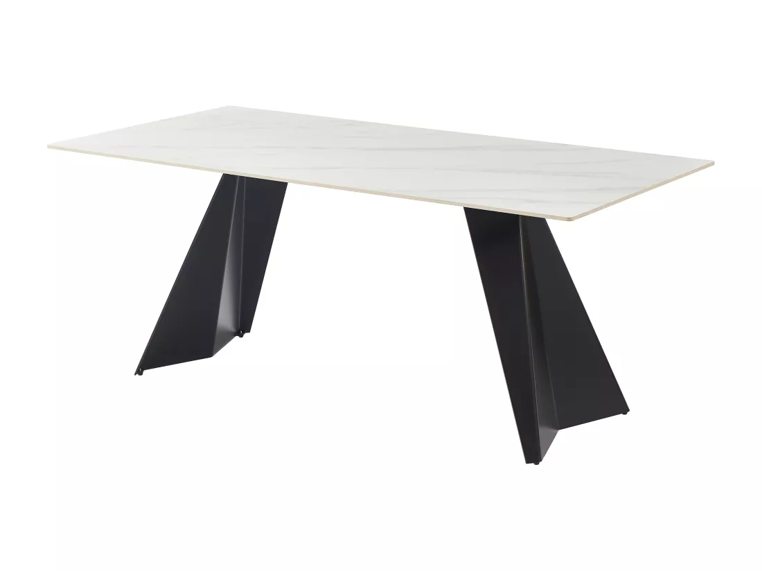 Table à manger 6 personnes en céramique et métal - Effet marbre blanc et Noir - NIOLEA