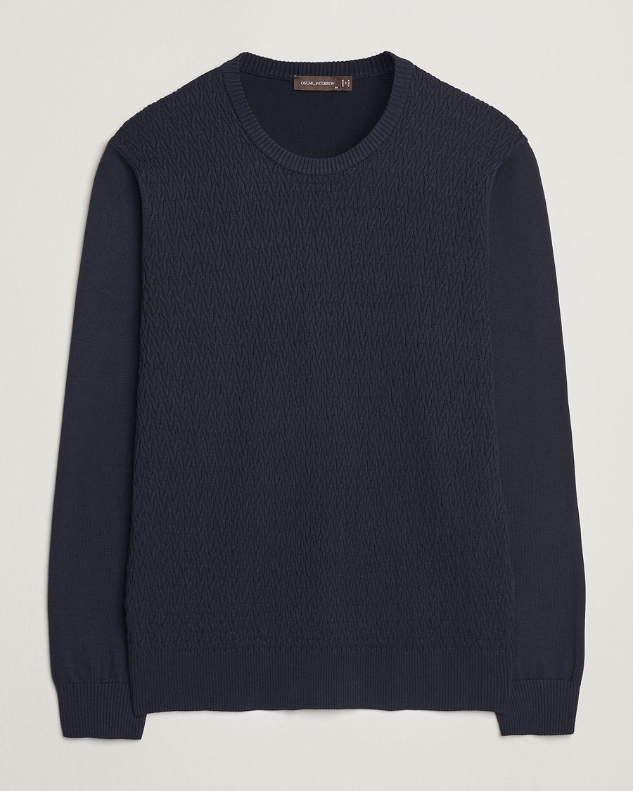 Oscar Jacobson Blake Knitted Cotton Crew Navy