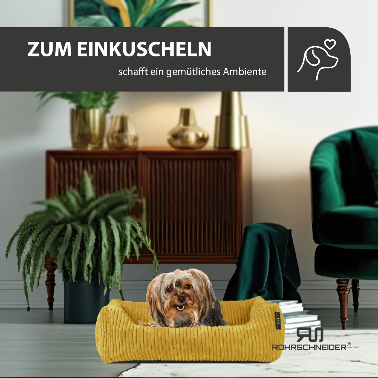 Rohrschneider ® Hundebett waschbar für kleine Hunde mit Hundekissen Cord (ca. 55x42 cm) inkl. Gassibeutel