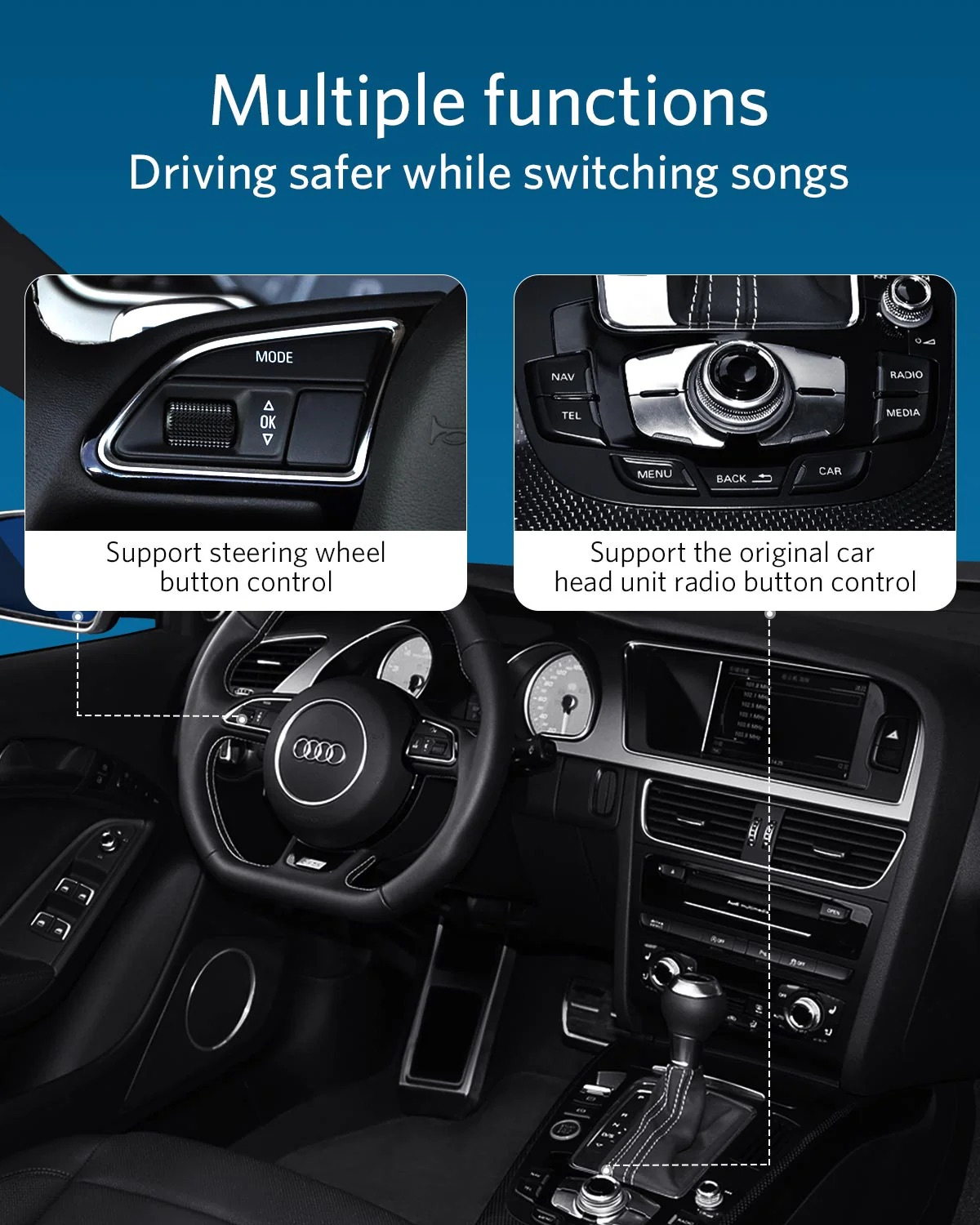 Airdual-100 Auto KFZ Bluetooth Musik 30-Pin iPod Adapter kompatibel mit VW / Audi / Mercedes-Benz AMI / MMI / MDI 3G Schnittstelle - Silber