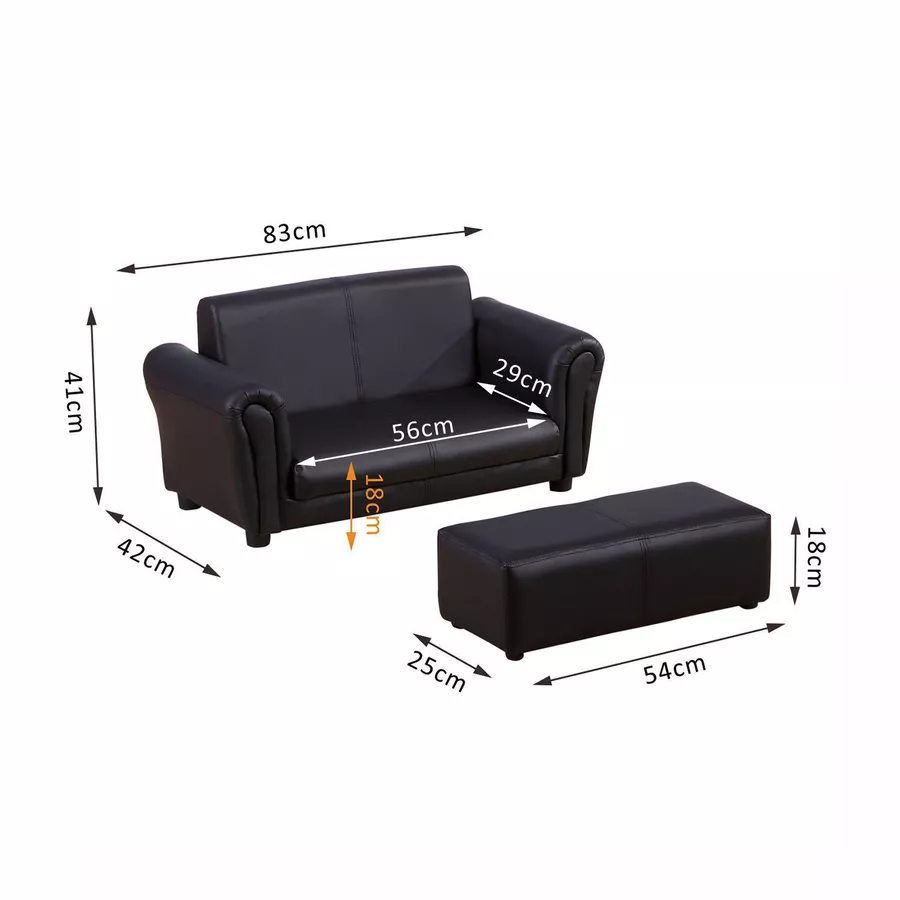 HOMCOM Kindersofa mit Hocker schwarz