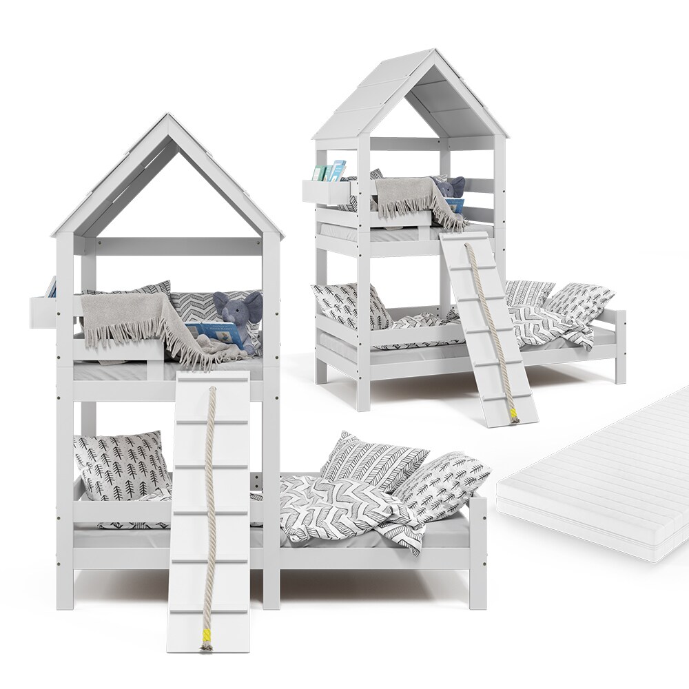 VitaliSpa Kinderbett Teddy 90x200cm mit Matratze Spielbett Jugendbett Spielturm Weiß
