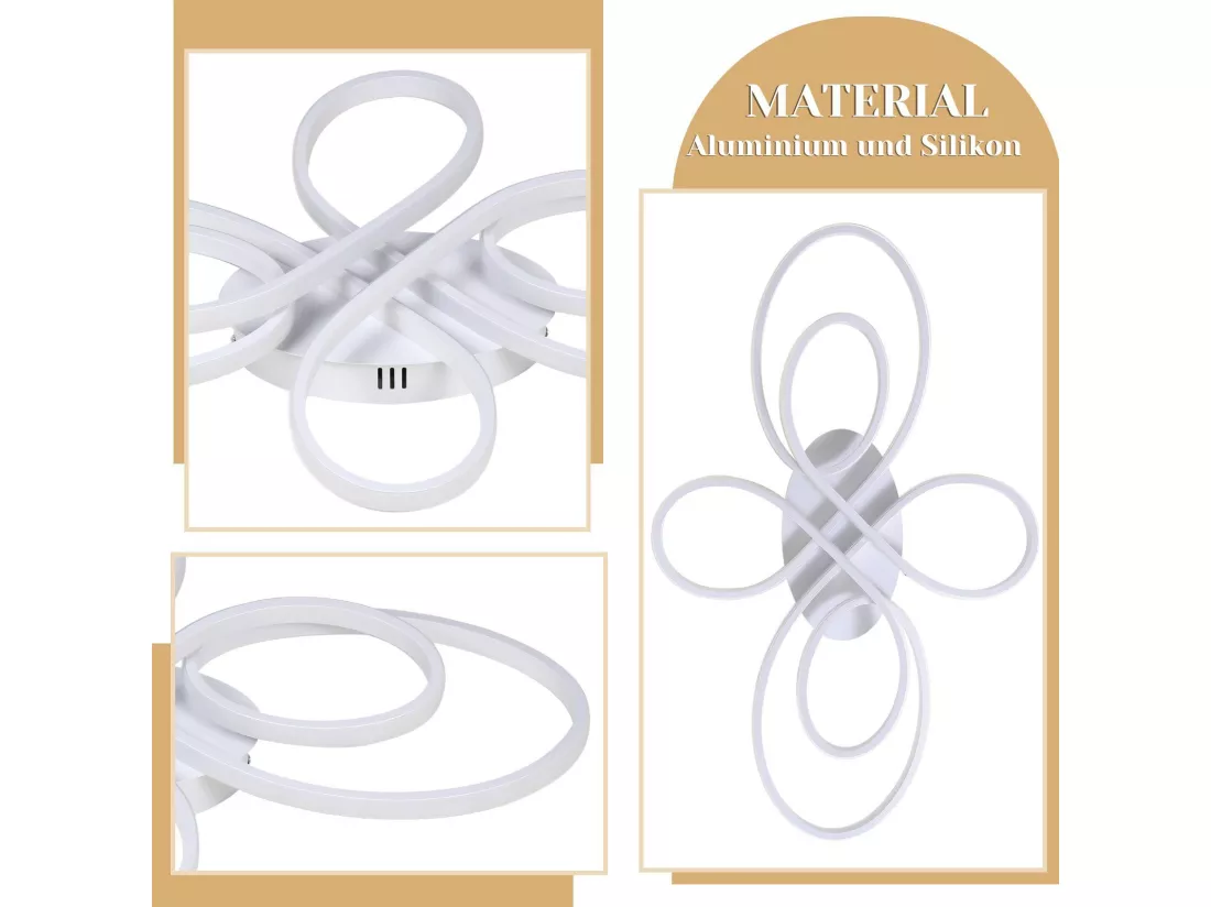 NETTLIFE Plafonnier LED Dimmable 80 cm Blanc 78 W Salon Design Moderne Chambre avec Télécommande Idéal pour Salle à Manger Bureau Cuisine