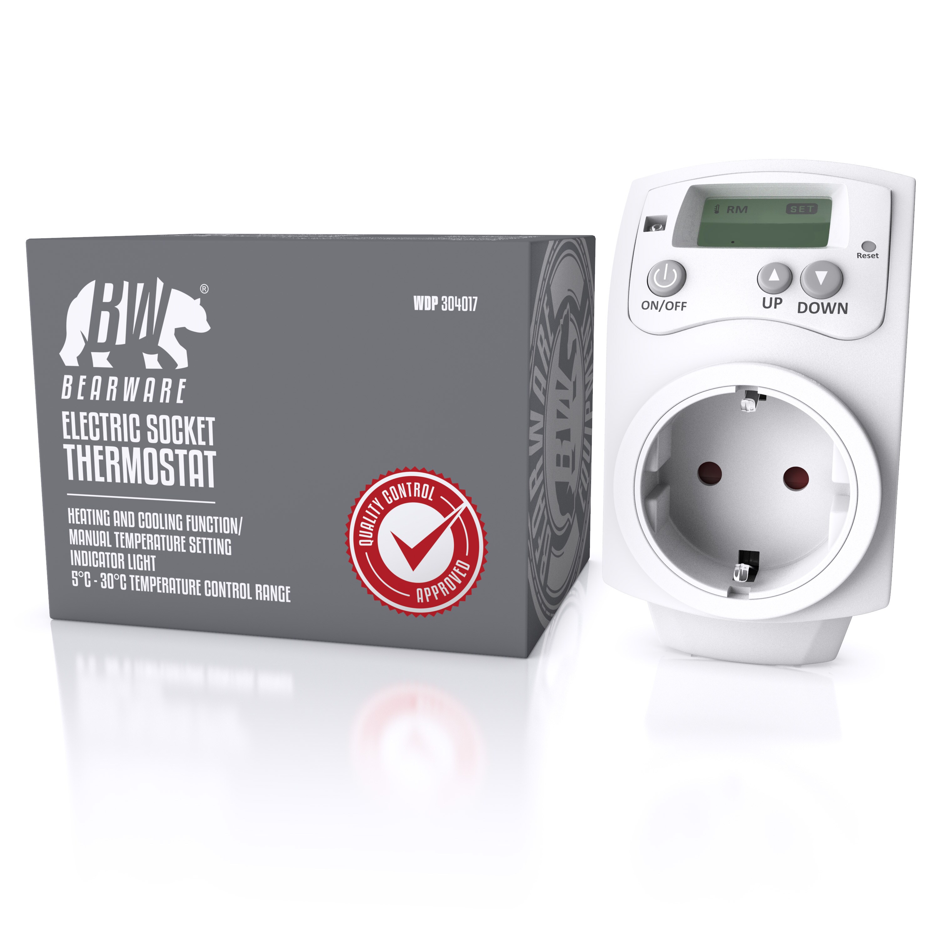 BEARWARE Steckdosen Thermostat programmierbar von 5°-30°C LCD Display mit Statusanzeige