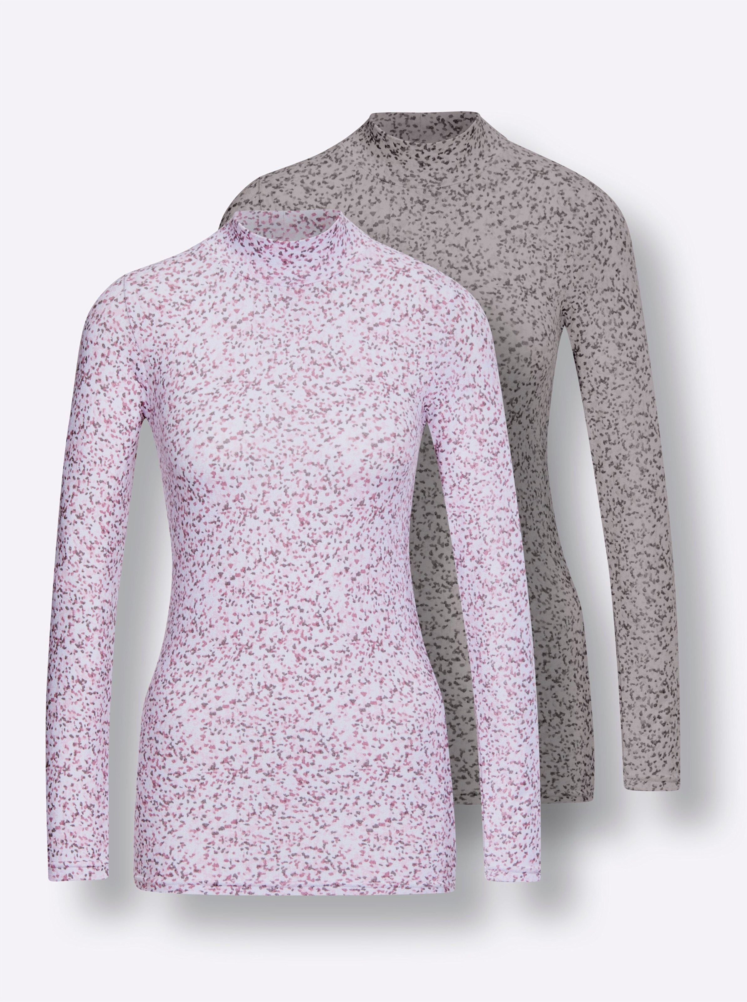 wäschepur Langarm-Shirt in hellrosé-steingrau + anthrazit-meliert