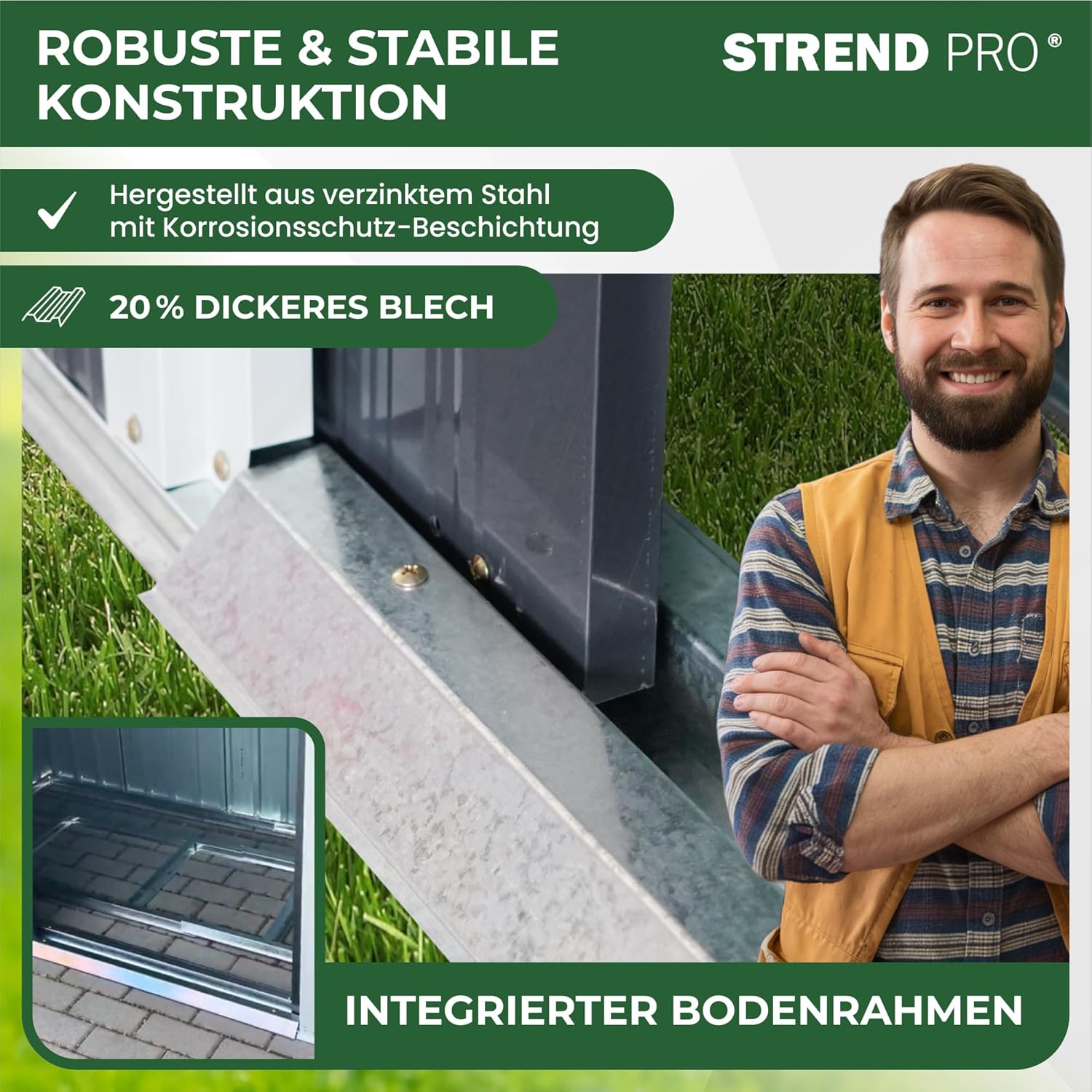 STREND PRO Metall Gartenhaus mit Unterbau, Anthrazit, 205 x 96 x 174 cm | Solide & Langlebig | Geräteschuppen mit 2 Schiebetüren | Garten gerätehause | Gartenlaube | Blechhütte | Fahrradgarage