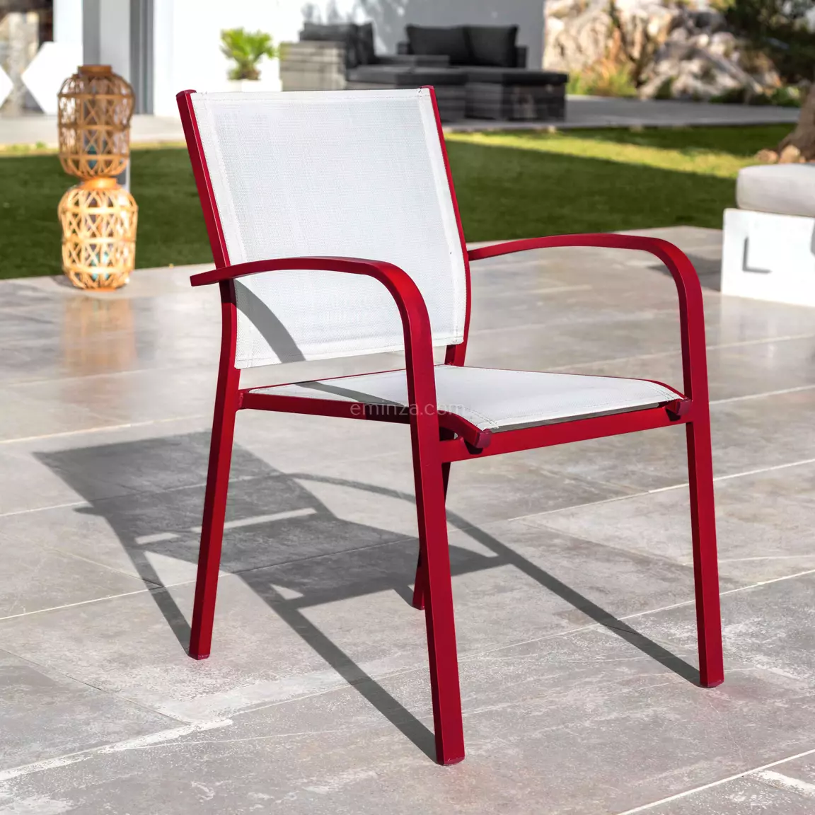 Fauteuil de jardin aluminium empilable Murano Rouge et blanc