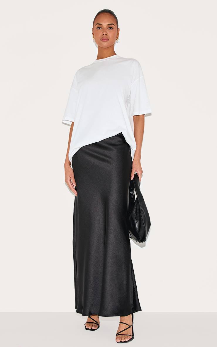 Noir Jupe Longue Fluide En Satin