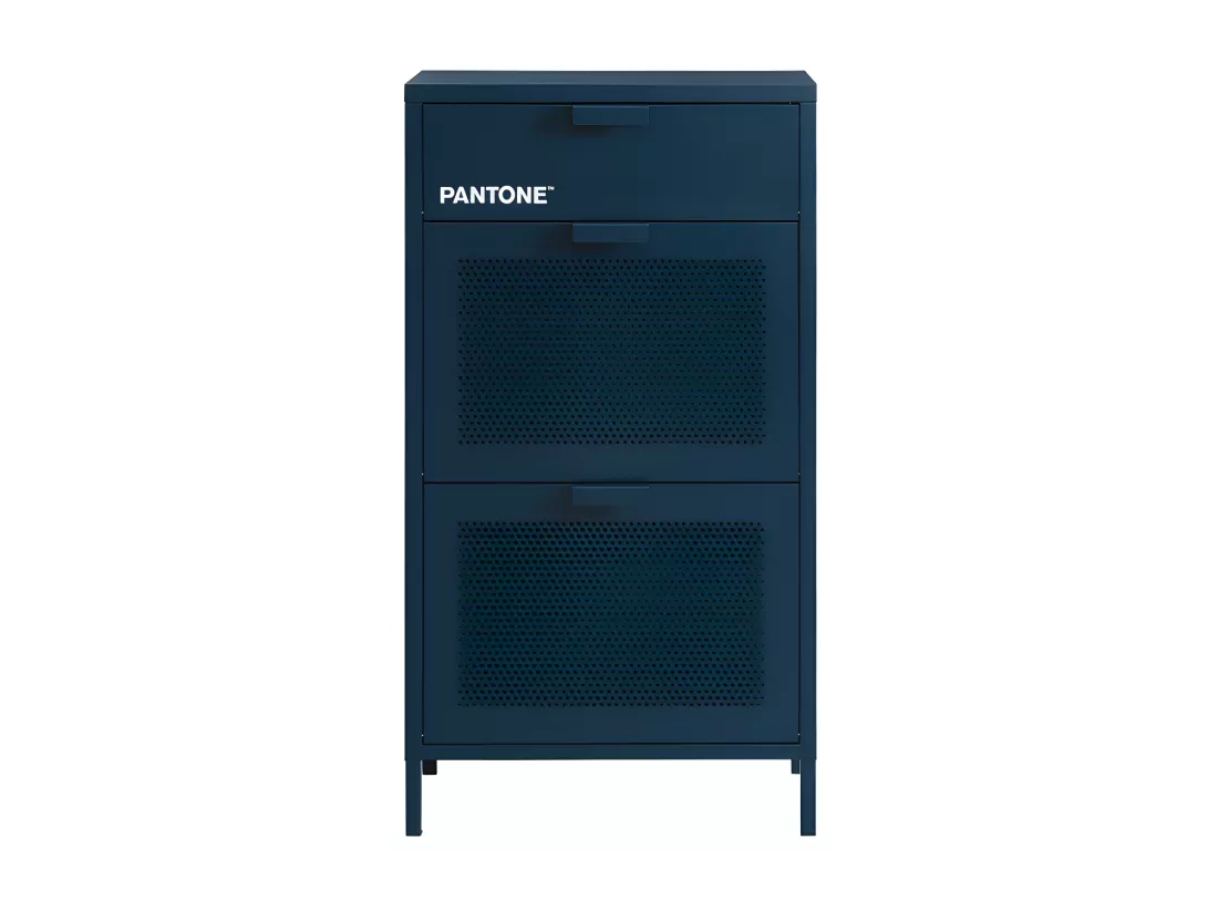 Nino - Meuble à chaussures 2 portes 1 tiroir en métal PANTONE L55cm - Bleu nuit
