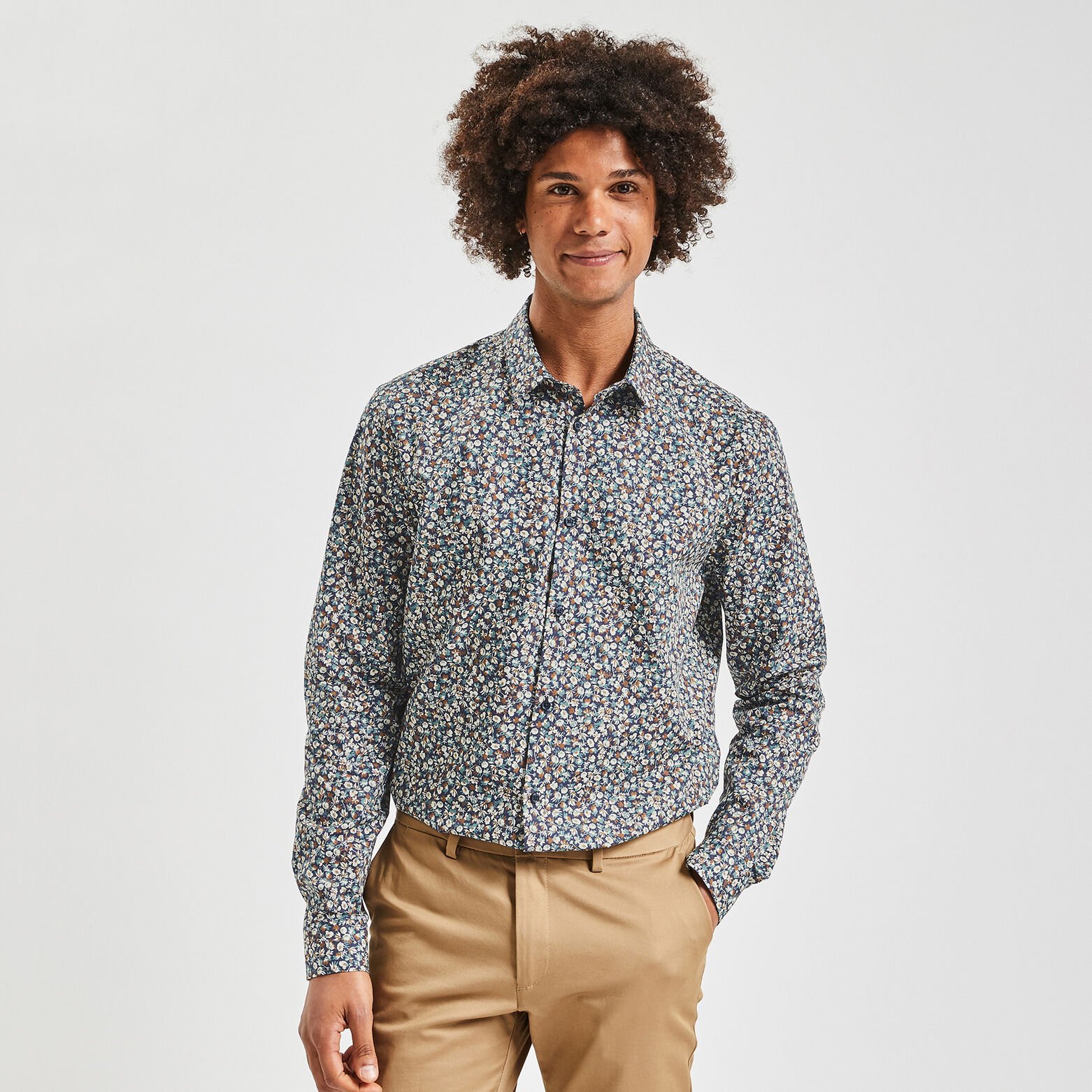 Chemise slim imprimé fleur coton biologique Jaune foncé