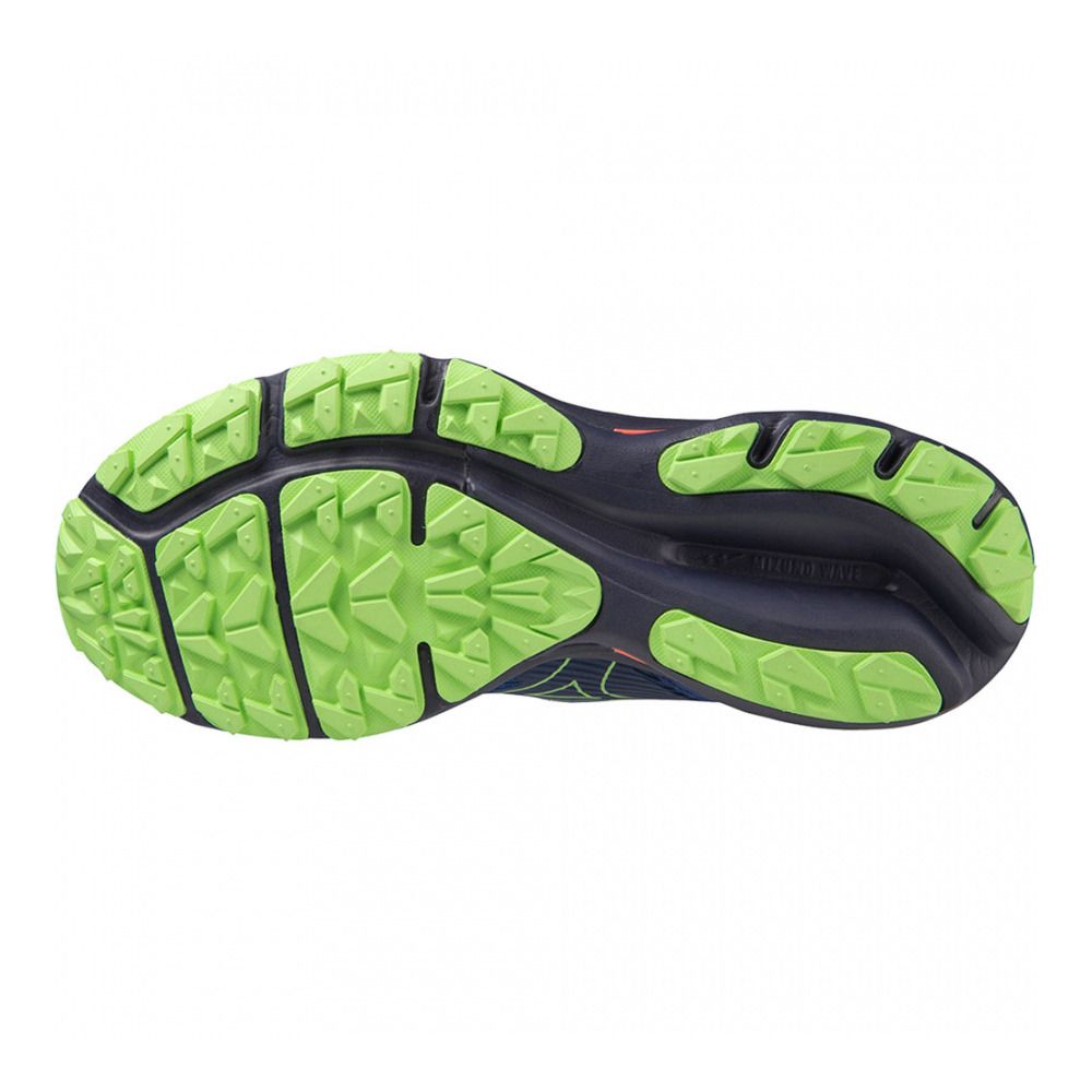 Mizuno WAVE RIDER TT - Chaussures trail Homme bluedepths/technogreen/n.flame