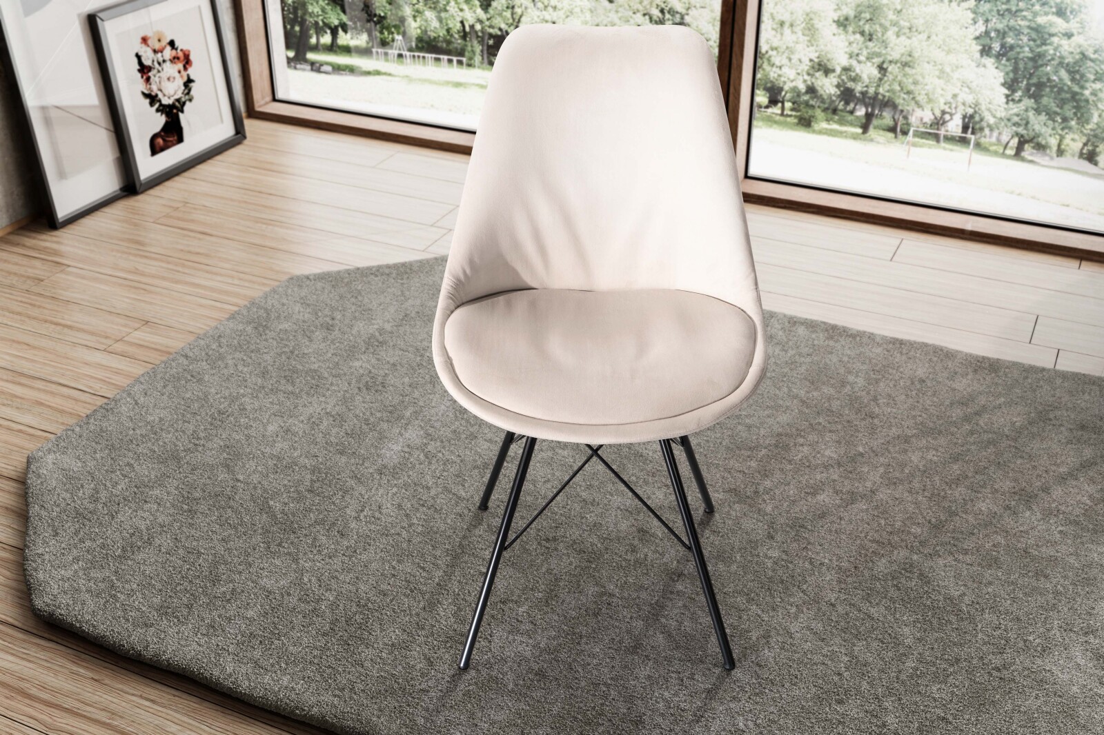 2er-Set Polsterstühle - beige - Samt