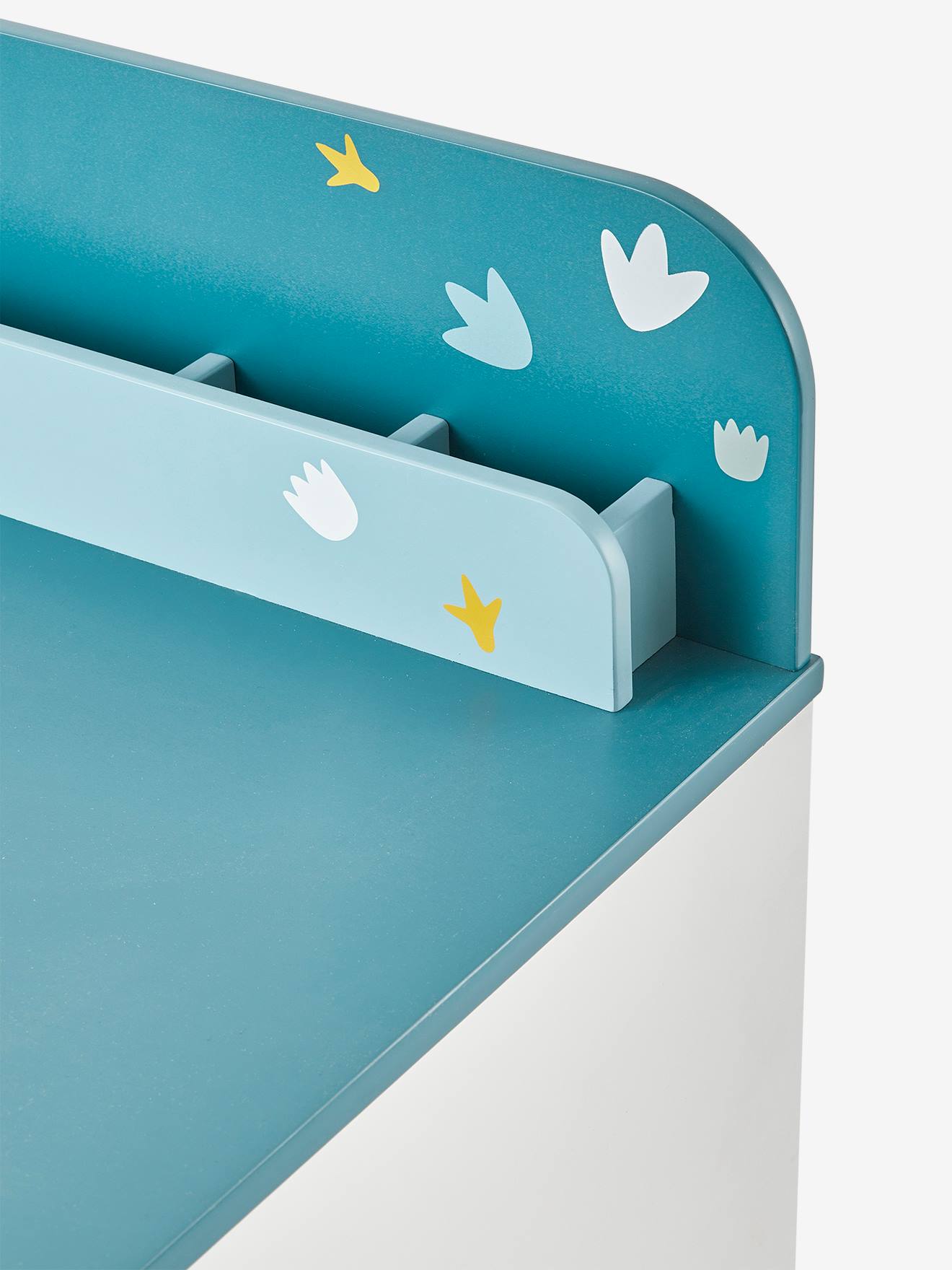 Escrivaninha infantil ROAAR, branca média, lisa com detalhes decorativos.
