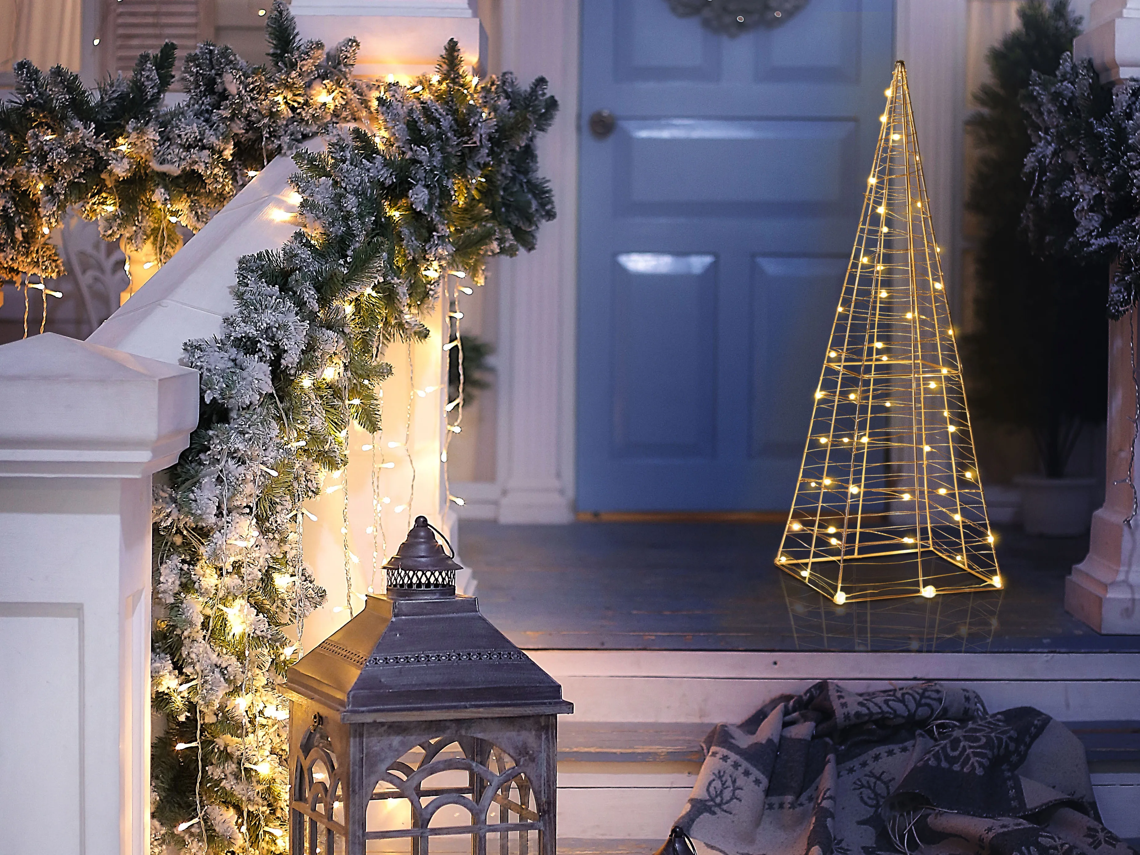Buitendecoratie LED PUKSALA Kerstboom 60 cm Zilver