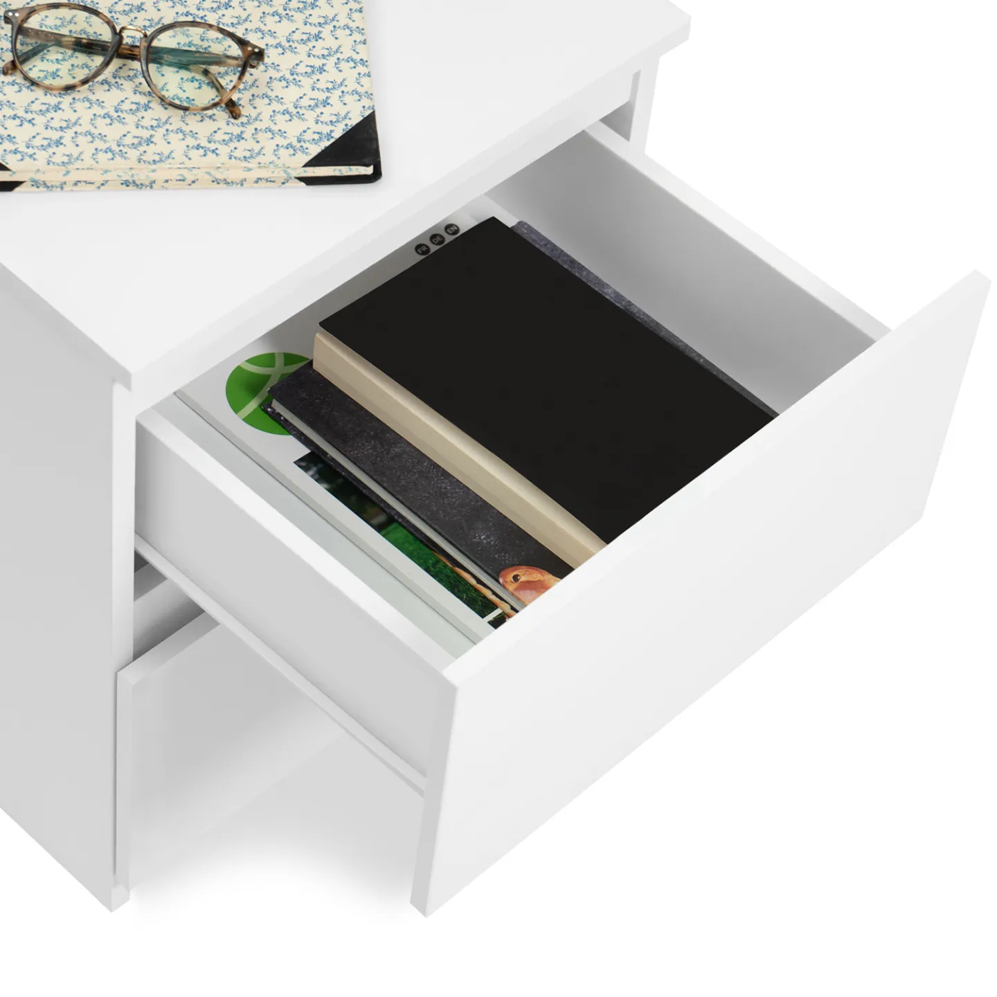 Lot de 2 tables de chevet TOMI 2 tiroirs bois blanc