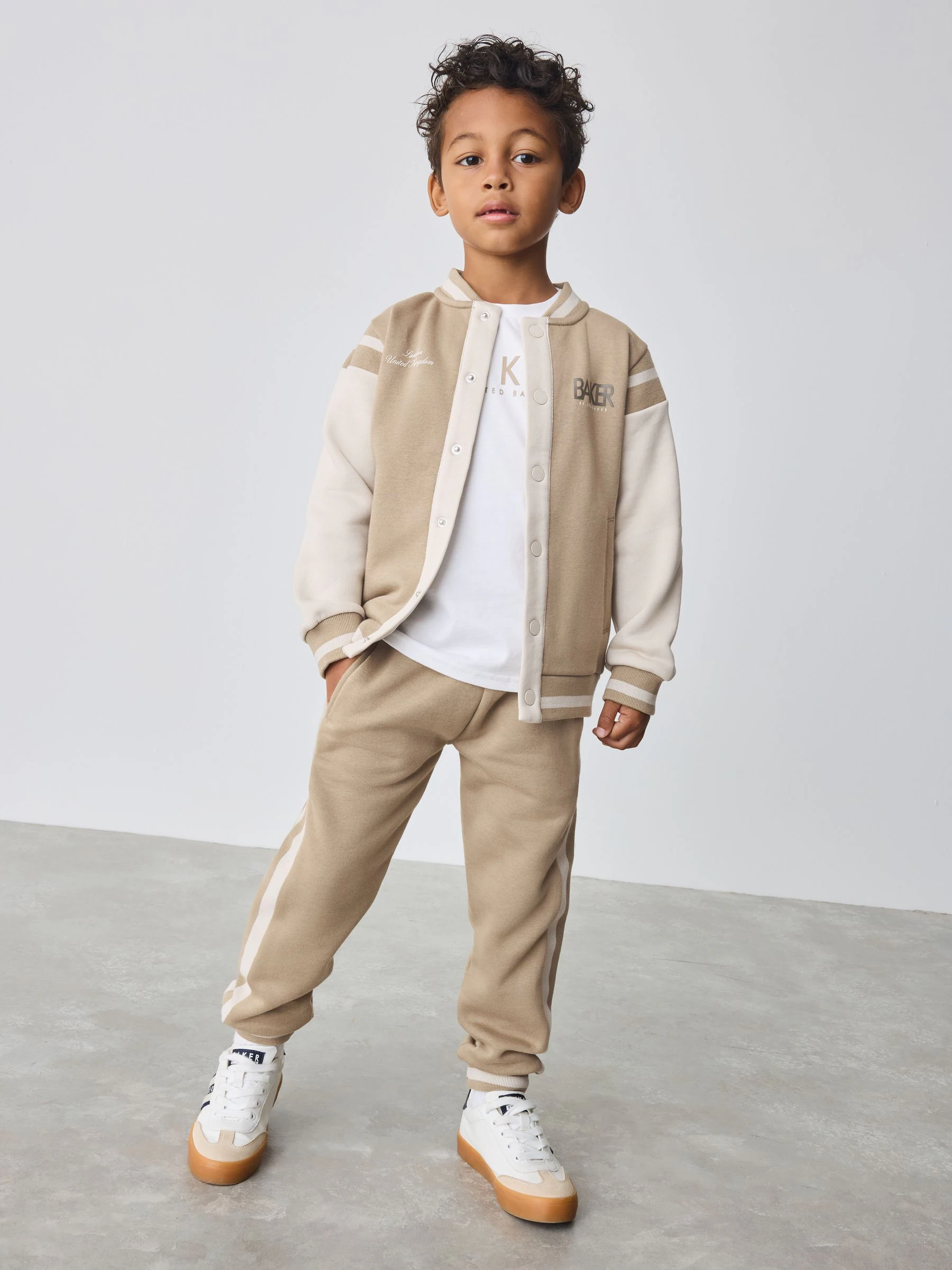 Baker by Ted Baker Stone Varsity Jacket T-Shirt and Joggers 3 Piece Set