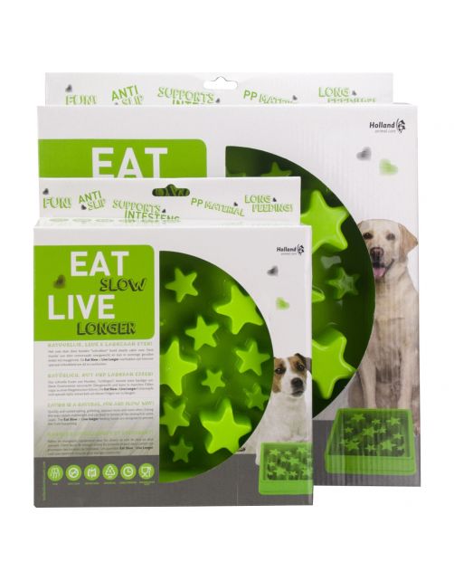 Eat Slow Live Longer Anti-Schrok Voerbak Ster Groen - Hondenvoerbak