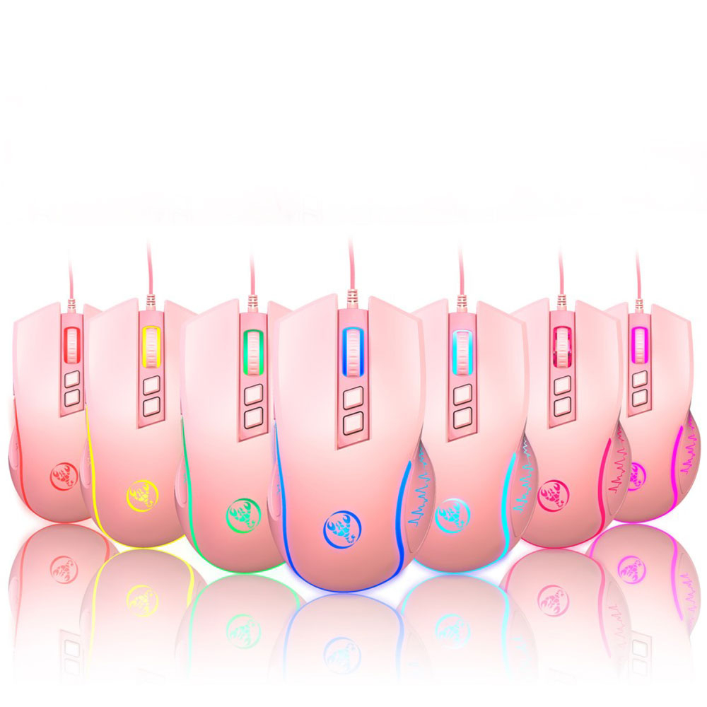 Optische kabelgebundene USB Gaming Maus 3600 DPI mit RGB Beleuchtung und 7 Tasten - Pink