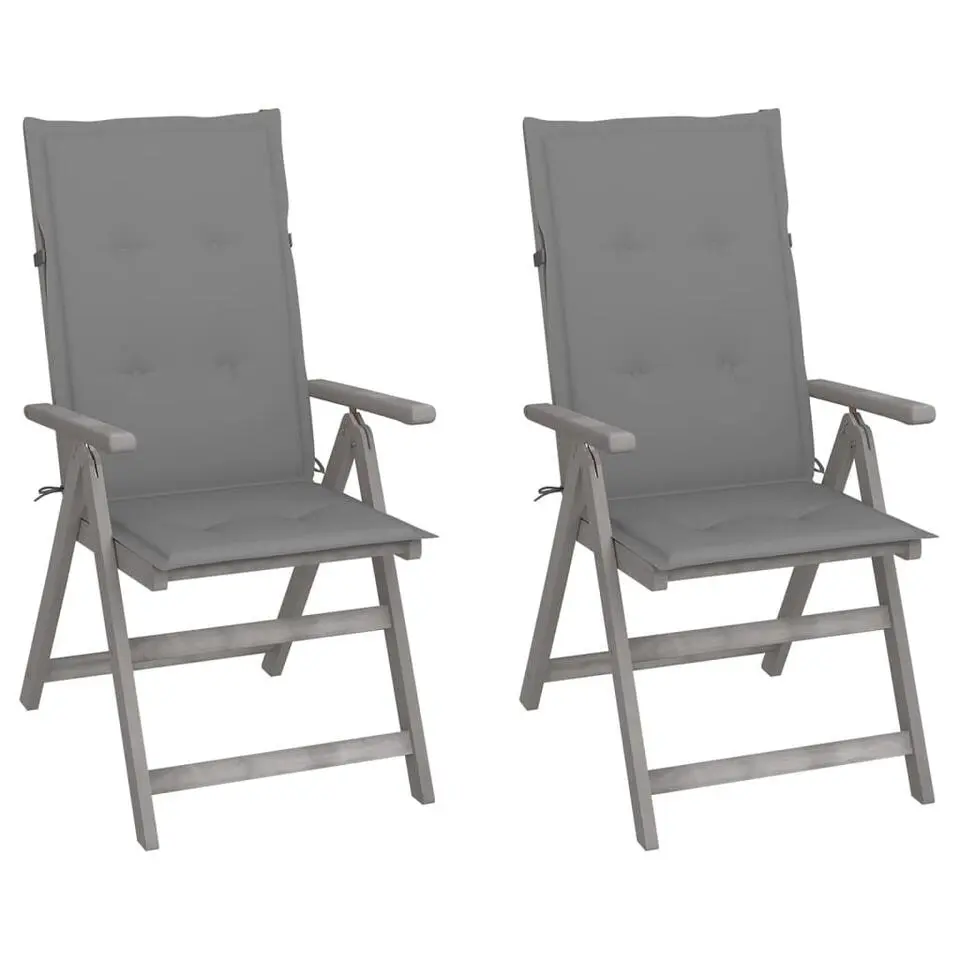 vidaXL - Verstelbare tuinstoelen met kussens - Grijs - Acaciahout - 2 stuks