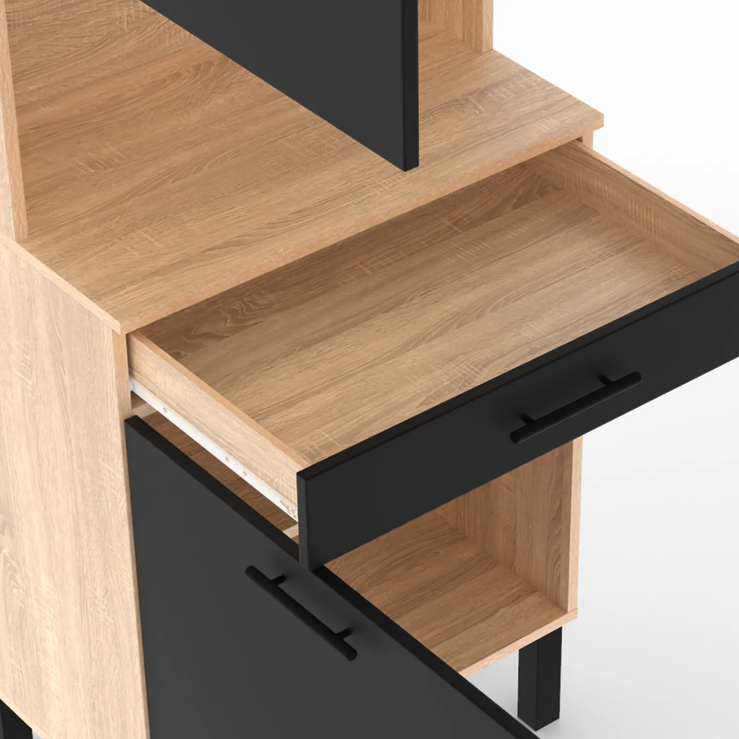 Buffet de cuisine 60 CM CINA 2 portes + tiroir façon hêtre et noir