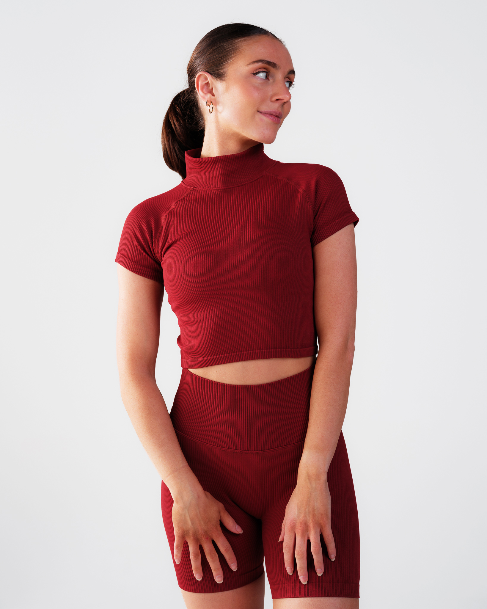 Bumpro Perfect Rib Crop Tee Turtleneck Wine