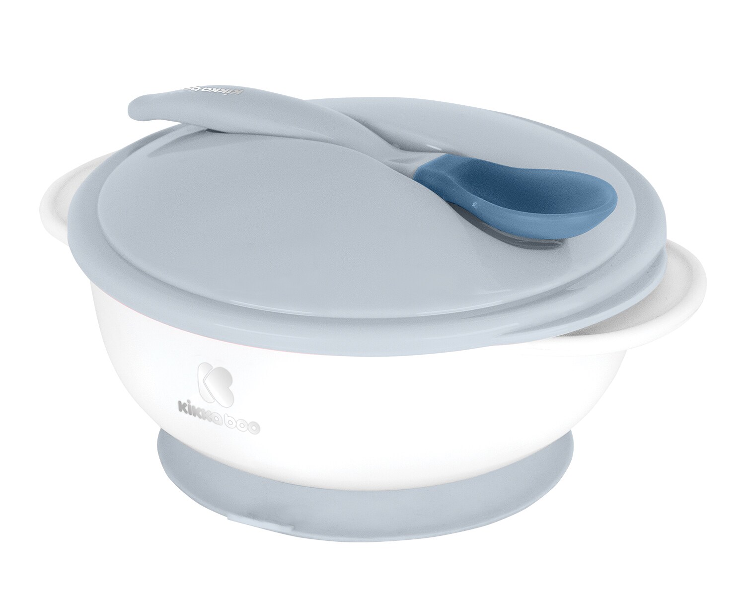 Kikkaboo Baby Essschüssel 250 ml Löffel mit Wärmesensor Warmhalteschüssel Deckel blau