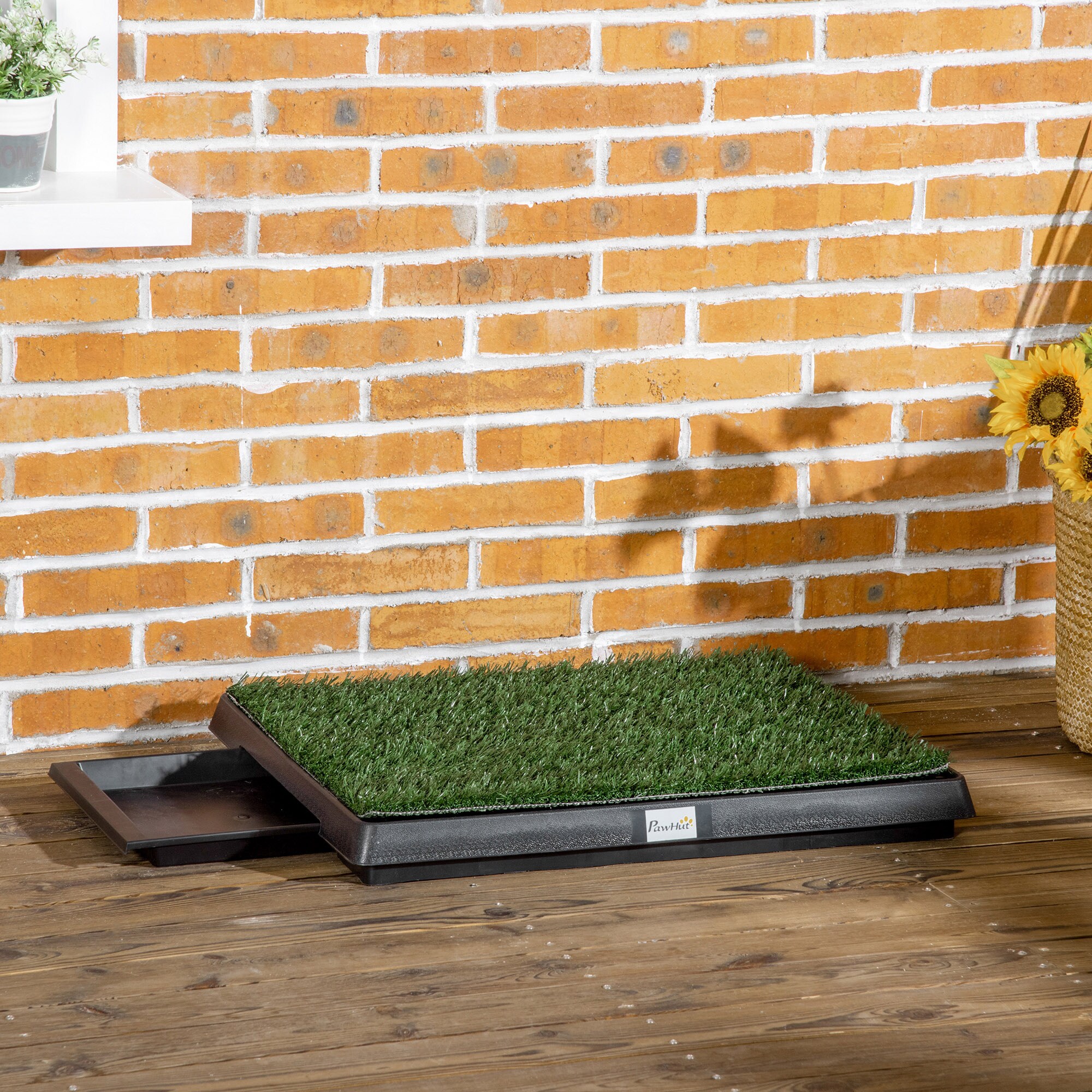 PawHut Welpentoilette mit herausnehmbarer Schublade grün, schwarz 51 x 63 x 6 cm (LxBxH)
