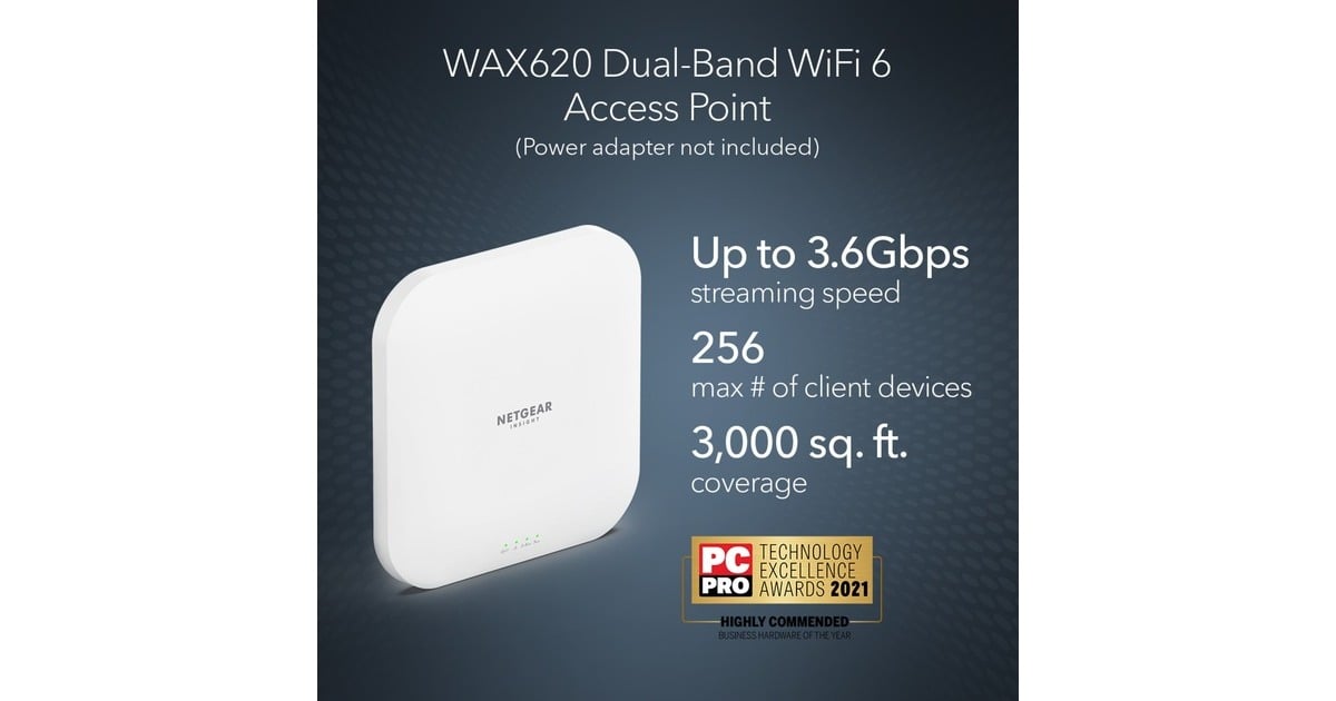 NetgearWAX620 - AX3600 Dual Band PoE + Multi-Gig Access Point  (Wit, WiFi 6)